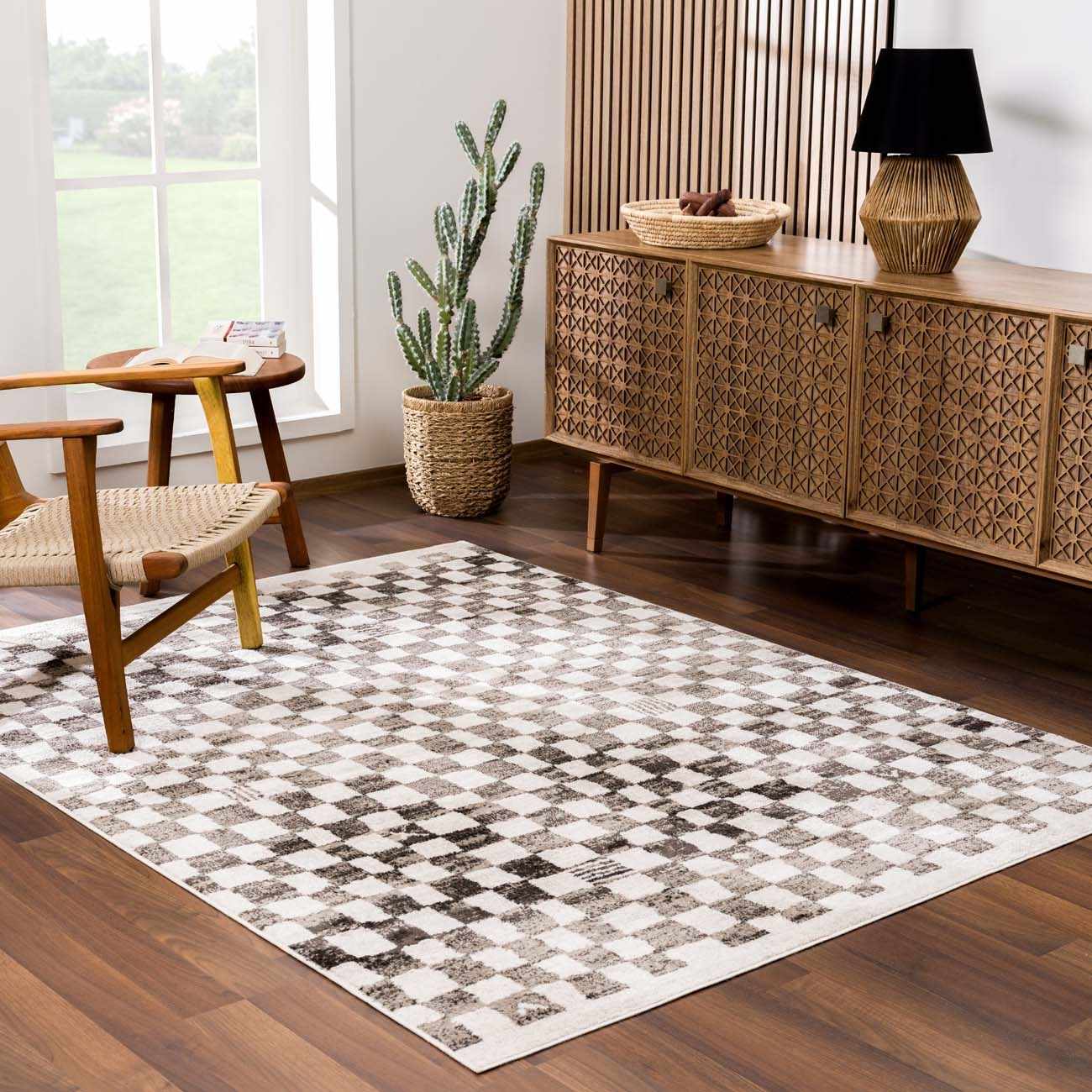 Benjy Cream & Charcoal Checkered Area Rug - Image 4