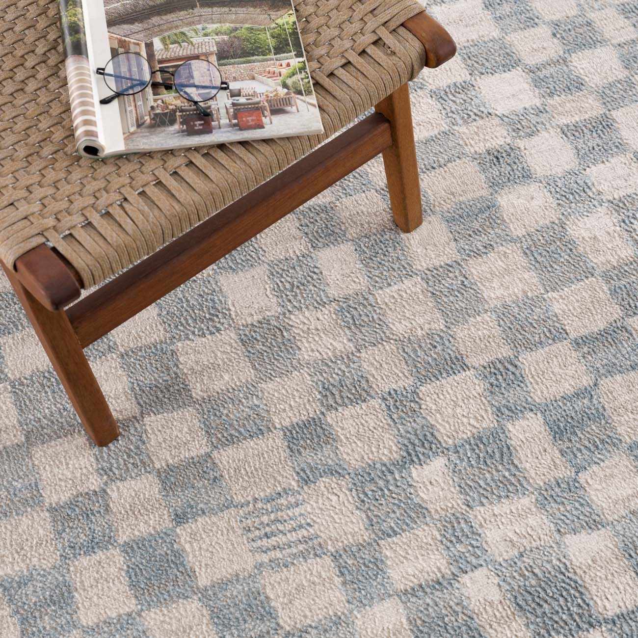 Benjy Cream & Light Blue Checkered Area Rug - Image 10