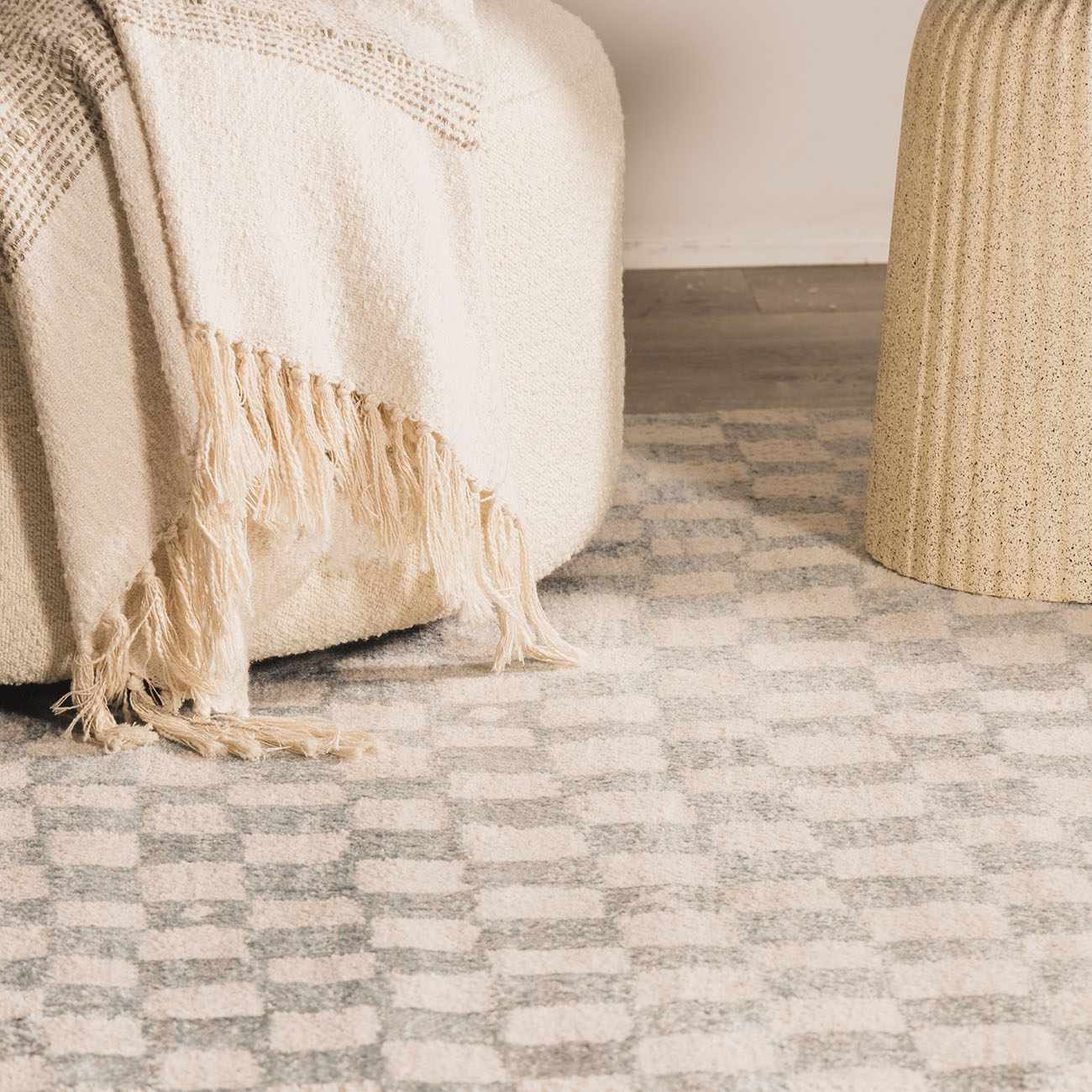 Benjy Cream & Light Blue Checkered Area Rug - Image 13