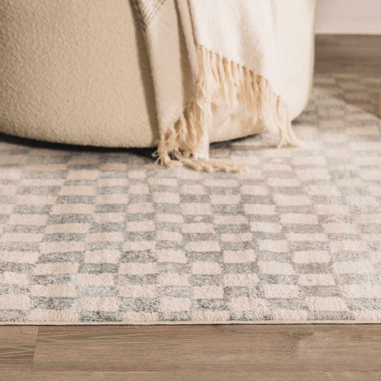 Benjy Cream & Light Blue Checkered Area Rug - Image 15