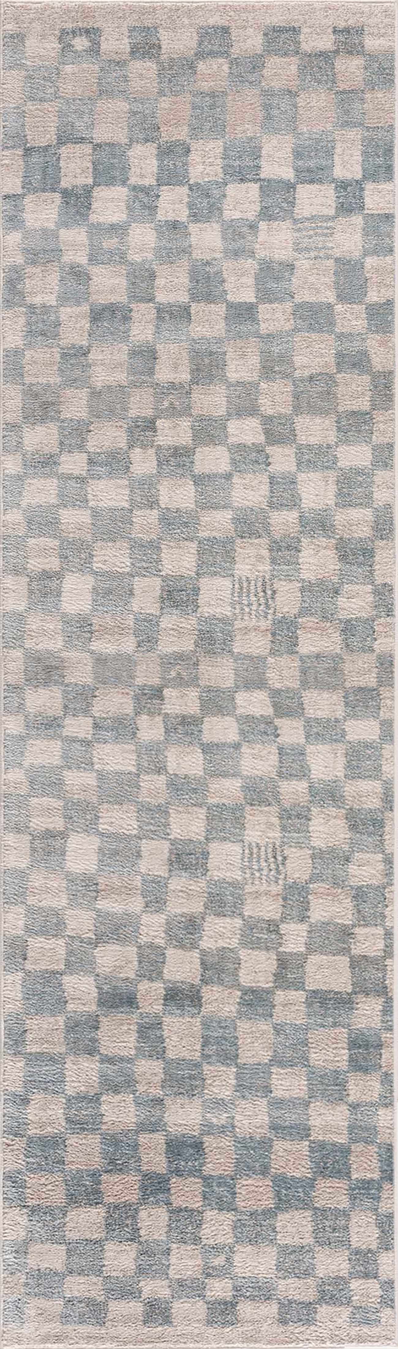 Benjy Cream & Light Blue Checkered Area Rug - Image 16