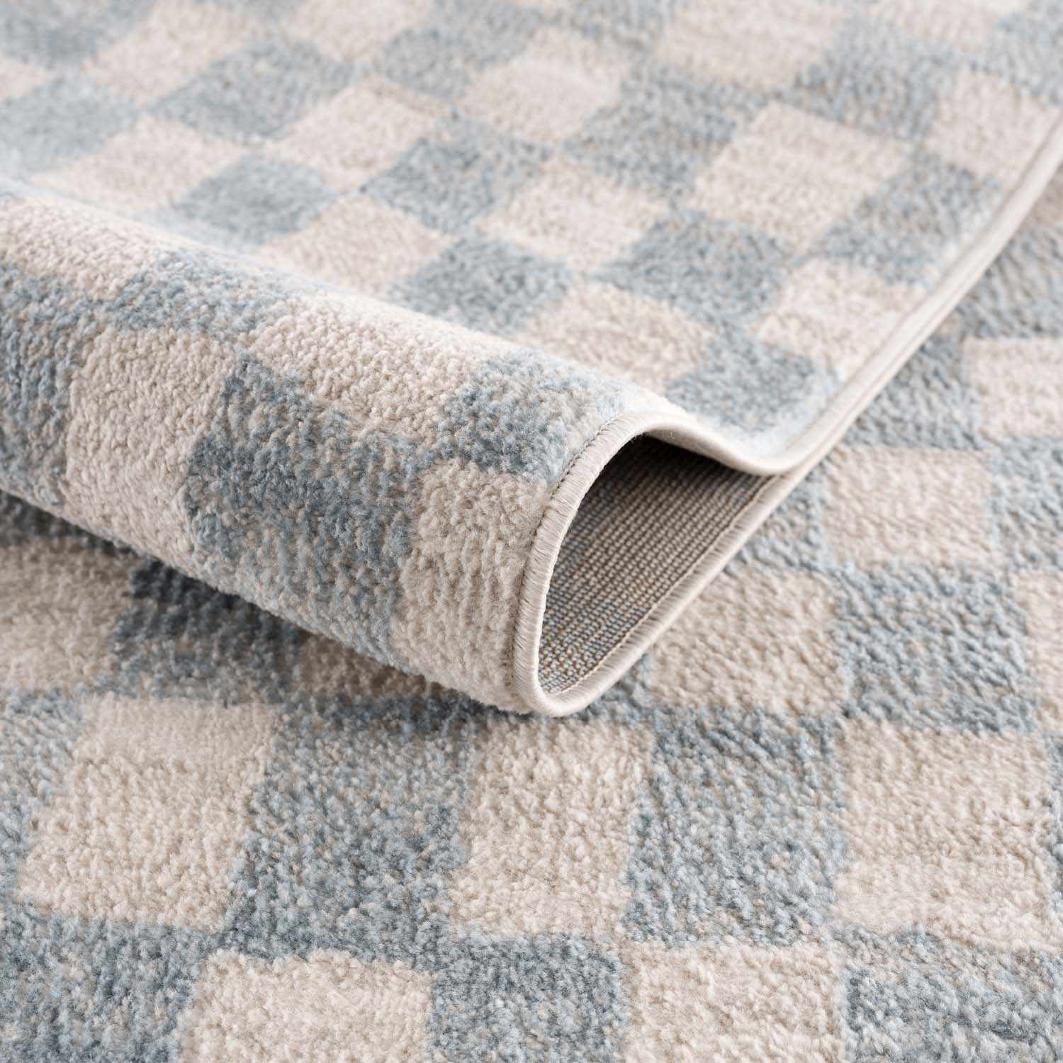 Benjy Cream & Light Blue Checkered Area Rug - Image 6