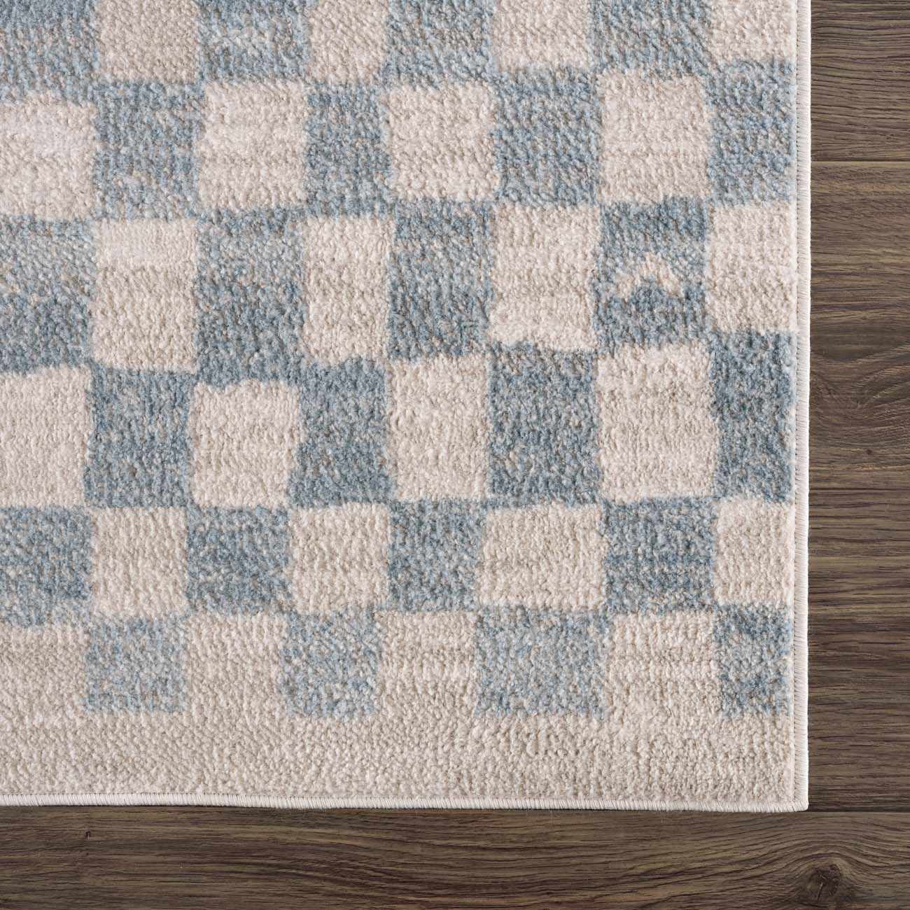 Benjy Cream & Light Blue Checkered Area Rug - Image 7