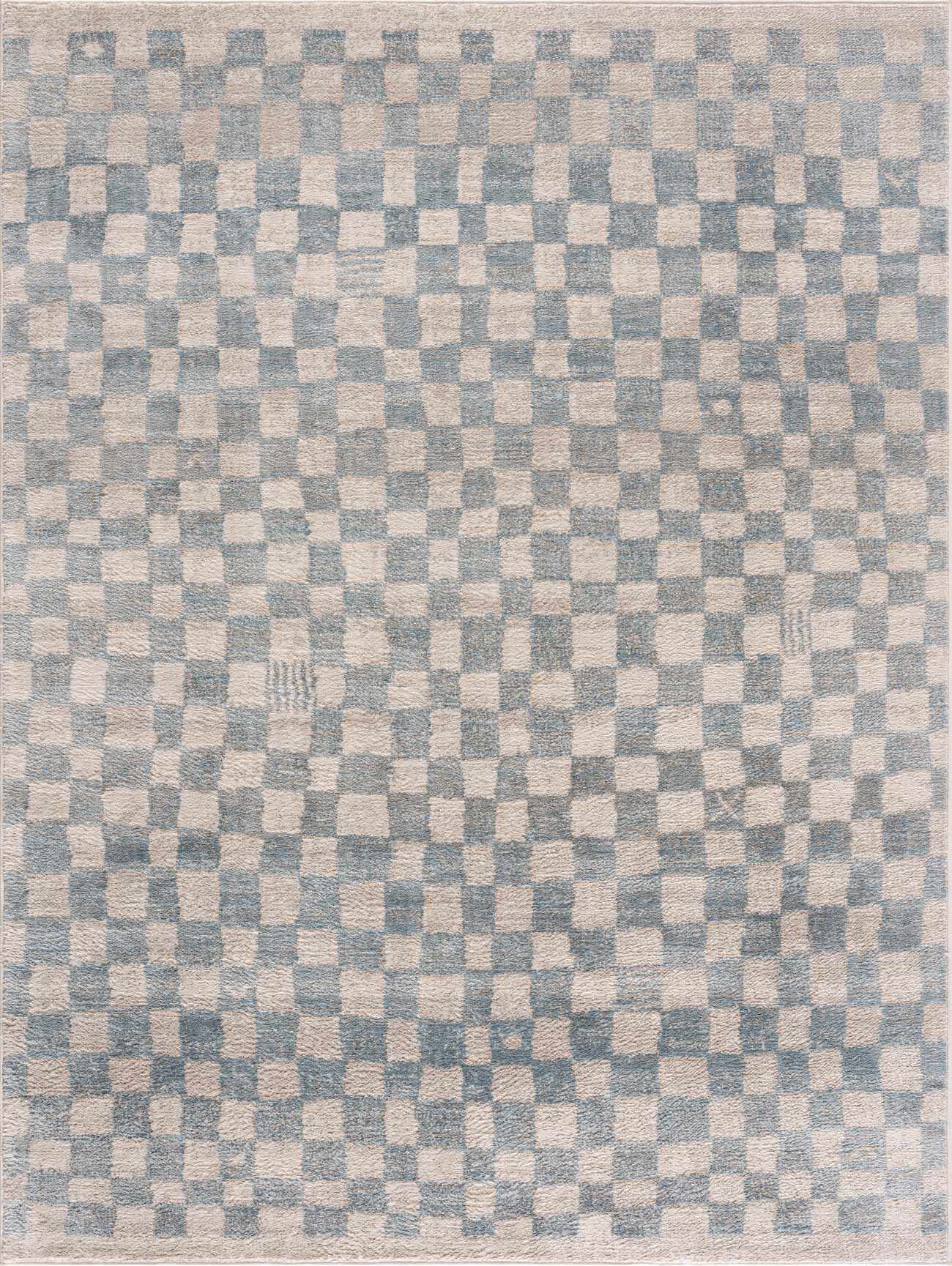 Benjy Cream & Light Blue Checkered Area Rug - Image 8