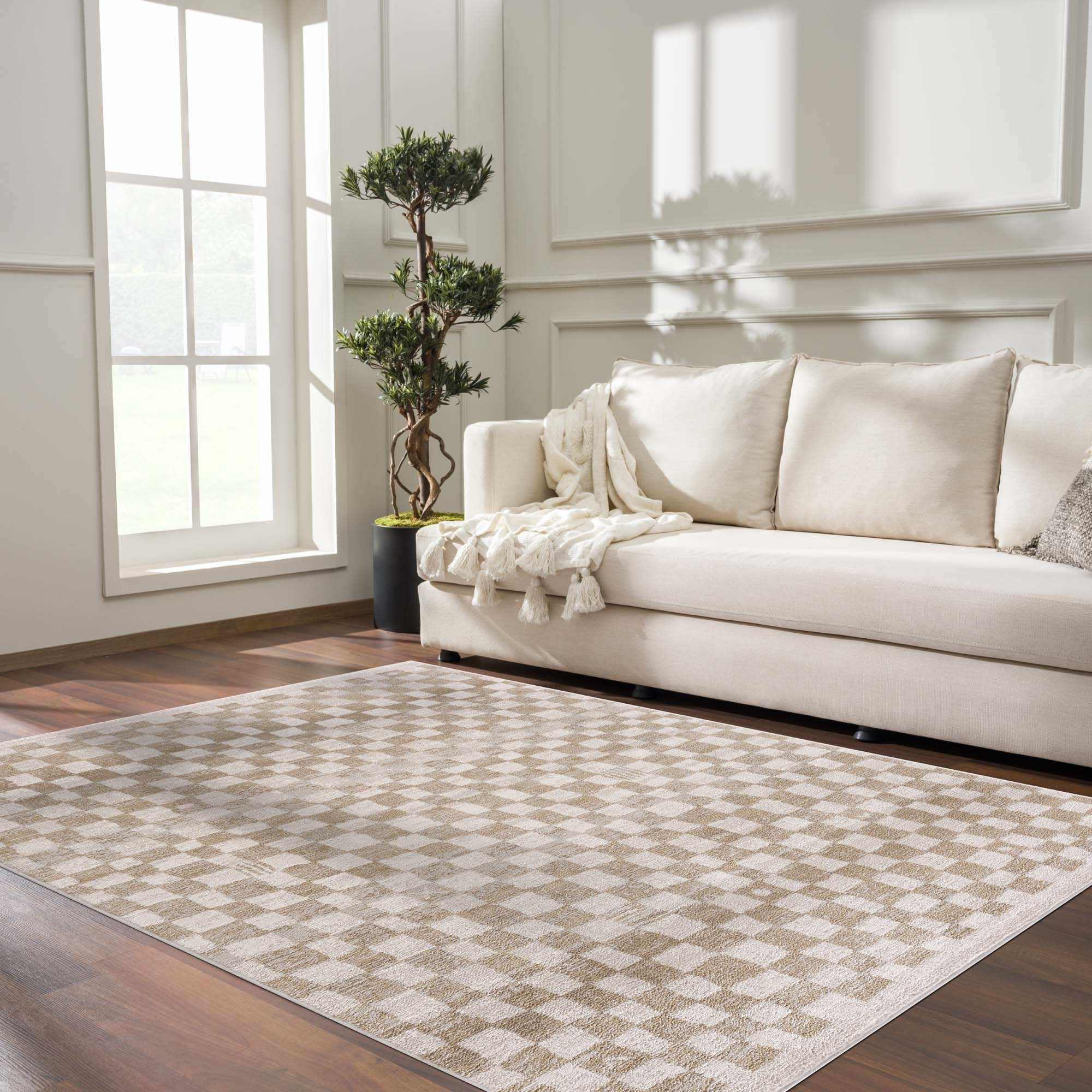 Benjy Irregular Checkboard Rug - Cream&Gold - Image 16