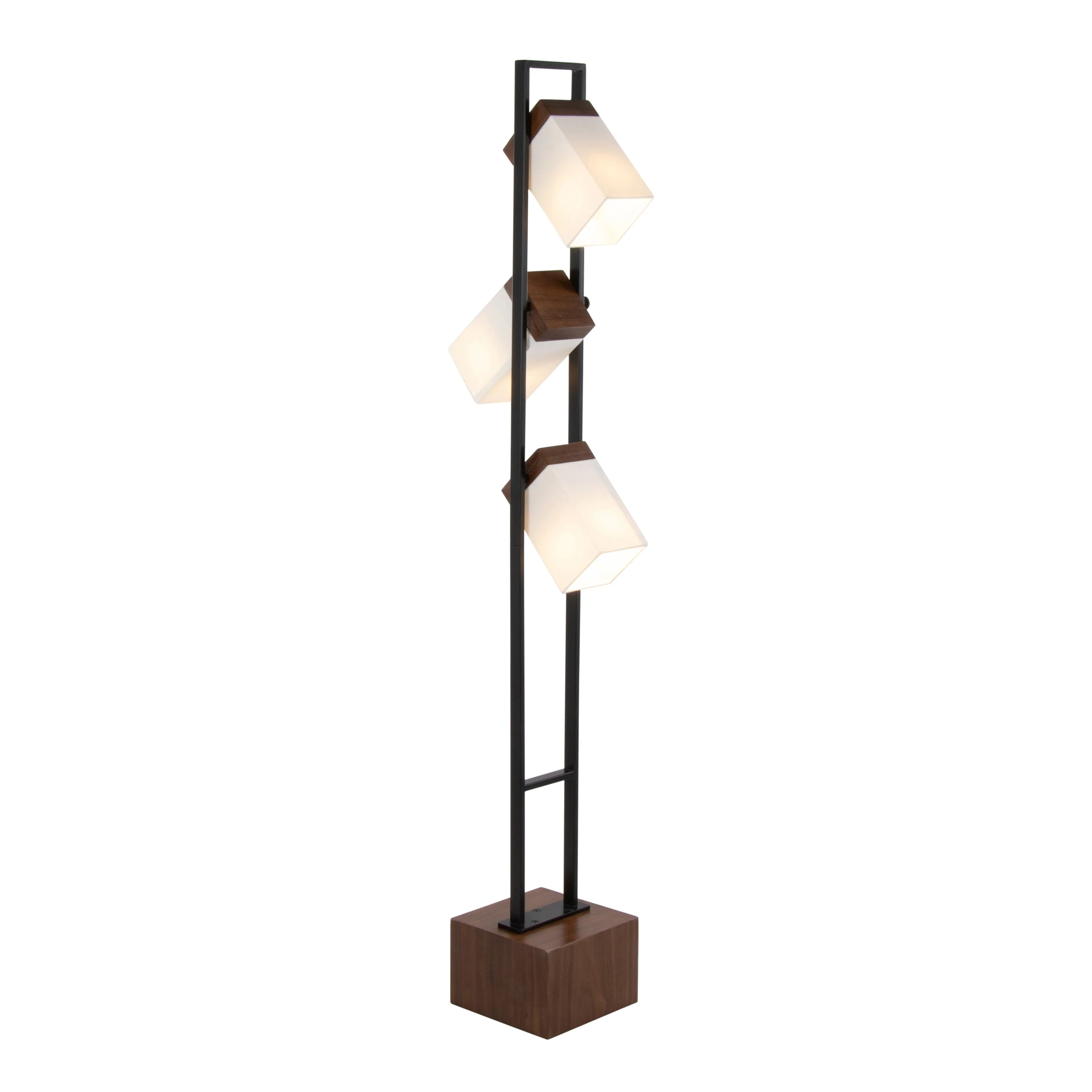 Bento 67.5' Contemporary Metal Floor Lamp in Black Metal and Walnut Wood with White Shade - Image 2