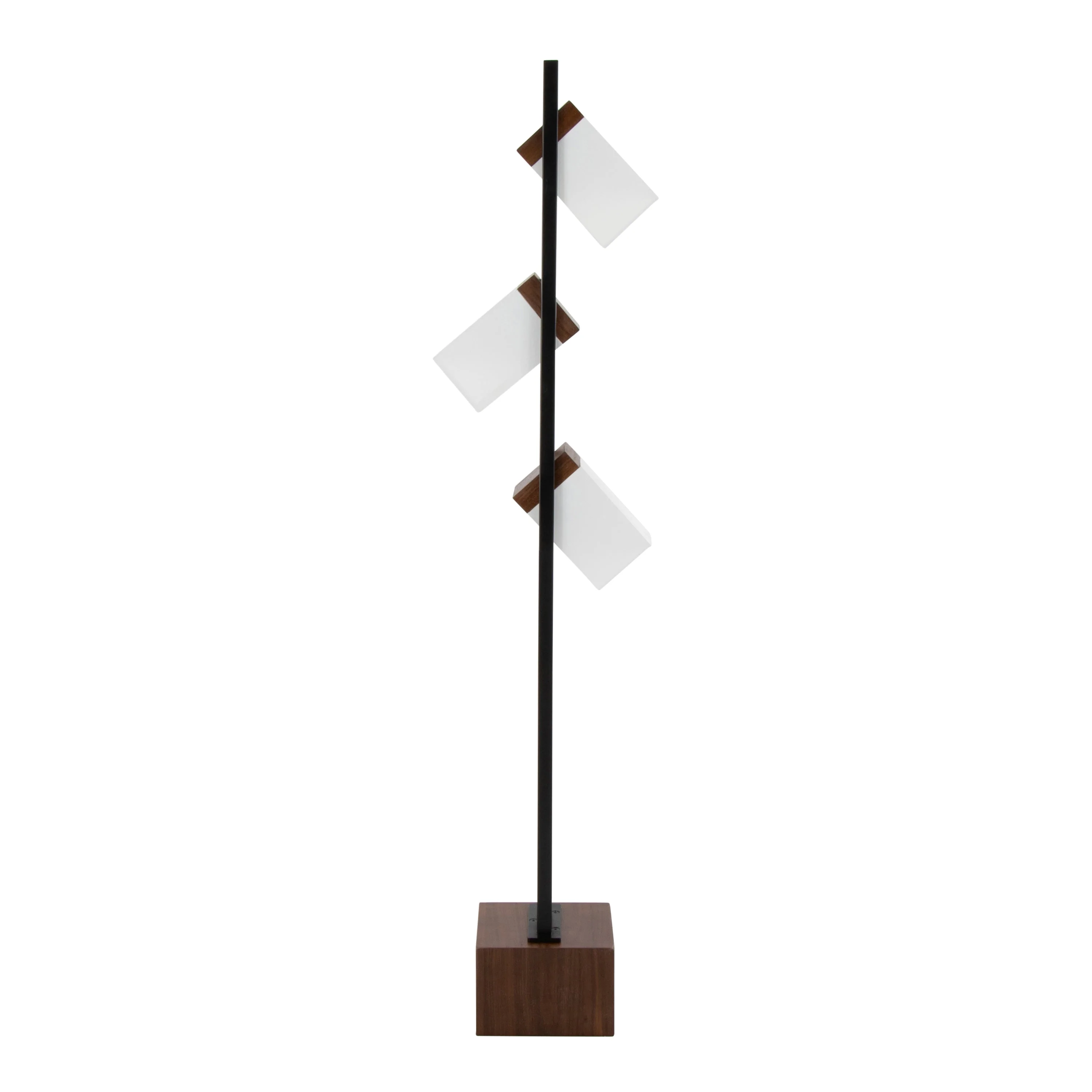 Bento 67.5' Contemporary Metal Floor Lamp in Black Metal and Walnut Wood with White Shade - Image 3