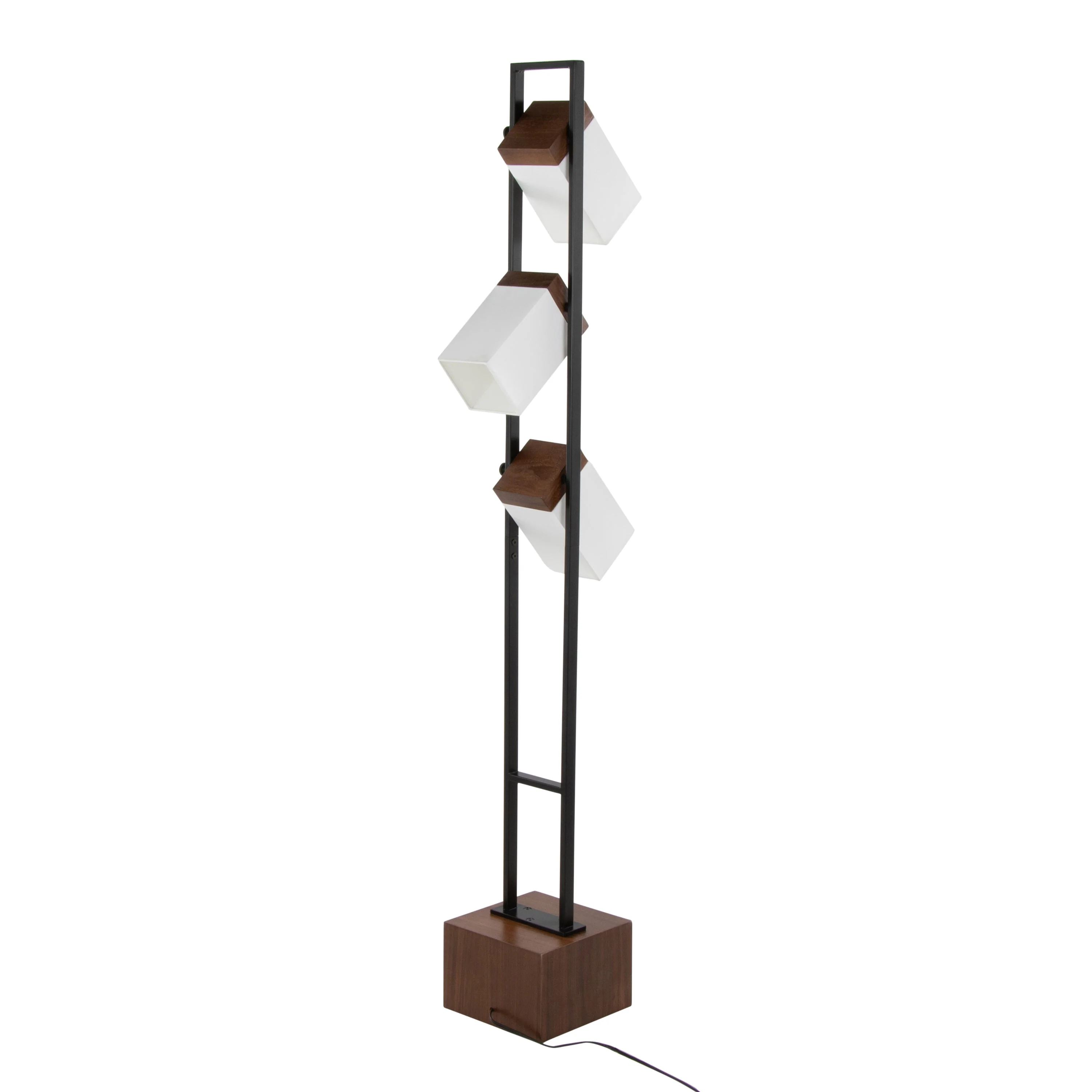 Bento 67.5' Contemporary Metal Floor Lamp in Black Metal and Walnut Wood with White Shade - Image 4