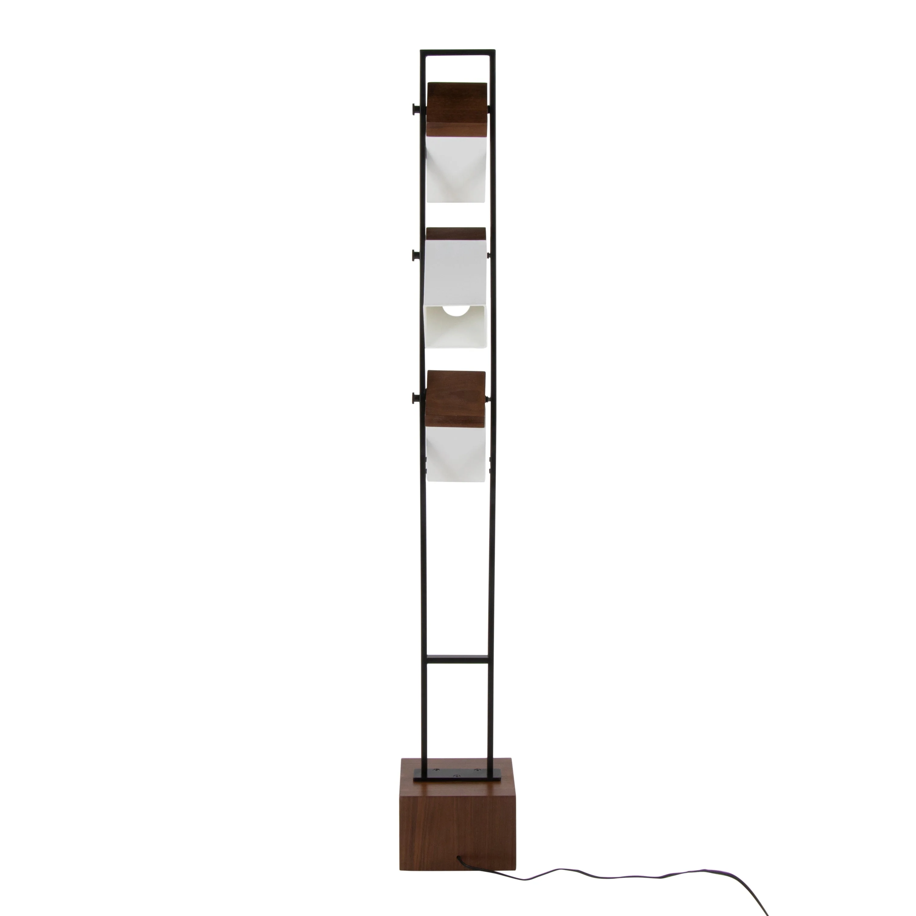 Bento 67.5' Contemporary Metal Floor Lamp in Black Metal and Walnut Wood with White Shade - Image 5