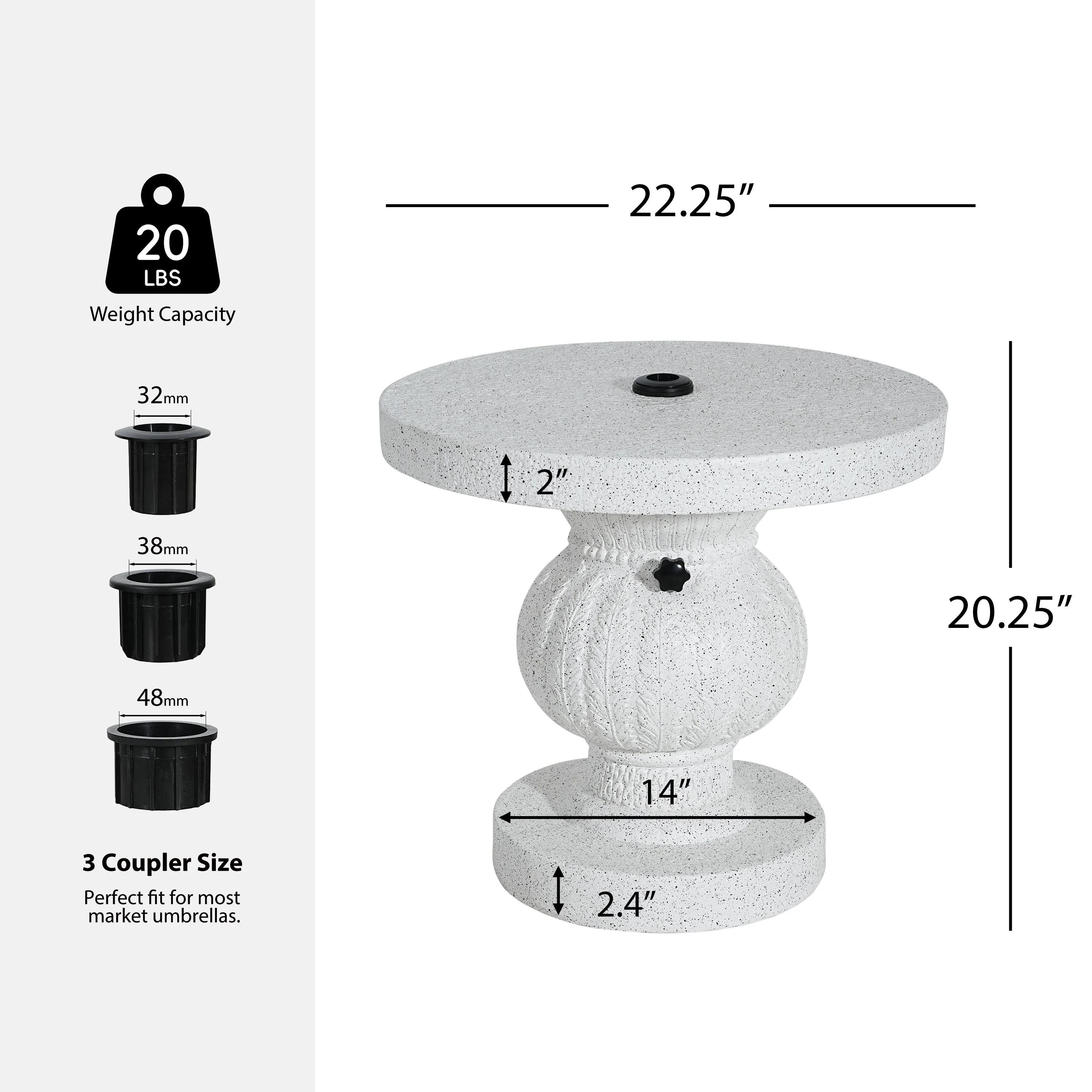 Berra MGO Outdoor Patio Side Table Umbrella Base with Sand-Filling Design - Image 8
