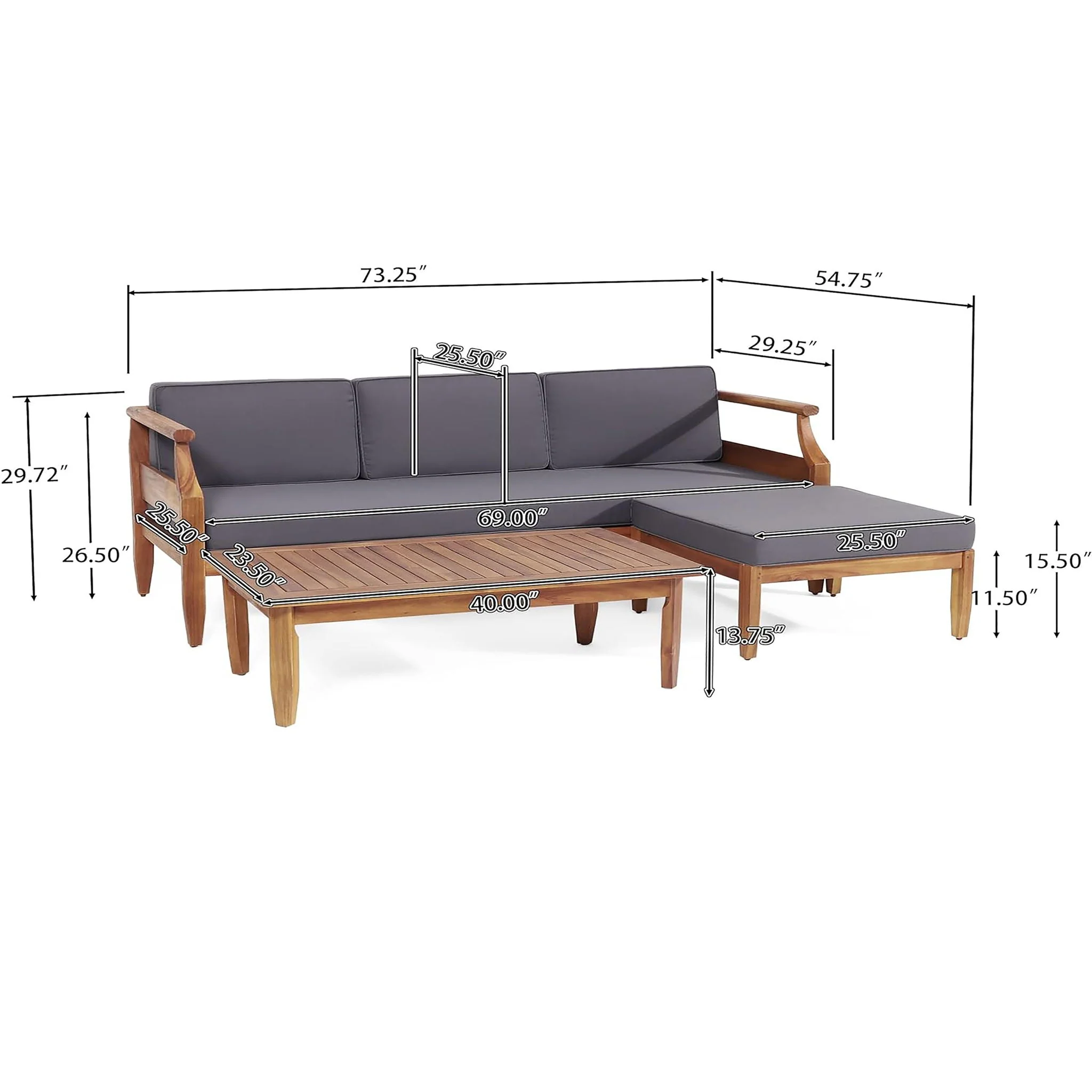 Bianca - Outdoor 3 Seater Sofa Chat Set With Ottoman - Teak - Image 2