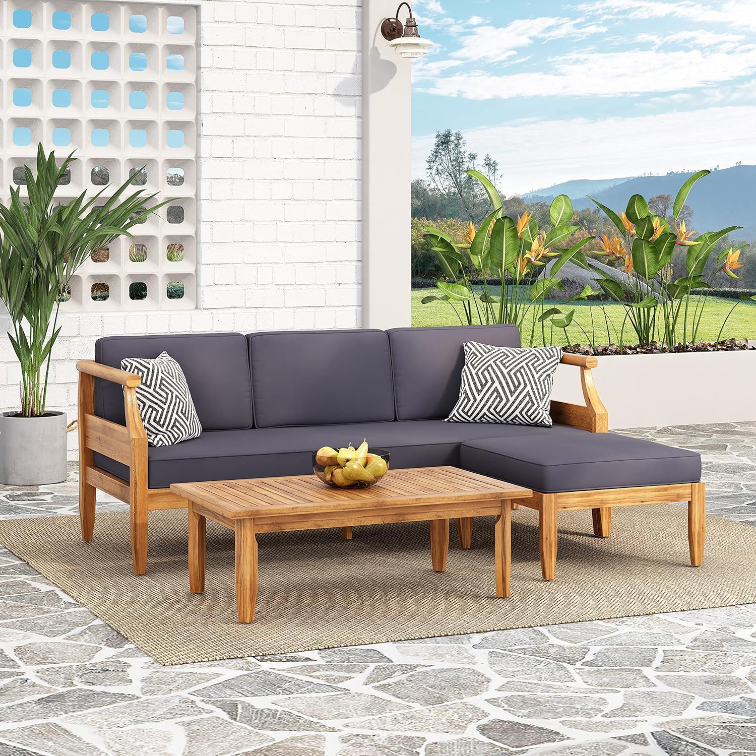Bianca - Outdoor 3 Seater Sofa Chat Set With Ottoman - Teak - Image 3