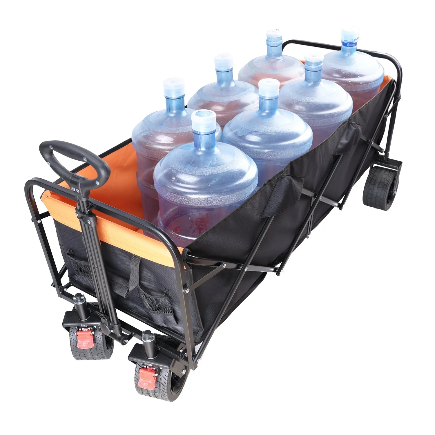 Big Large Capacity Folding Wagon Cart with Extender (Black + Orange) - Image 10