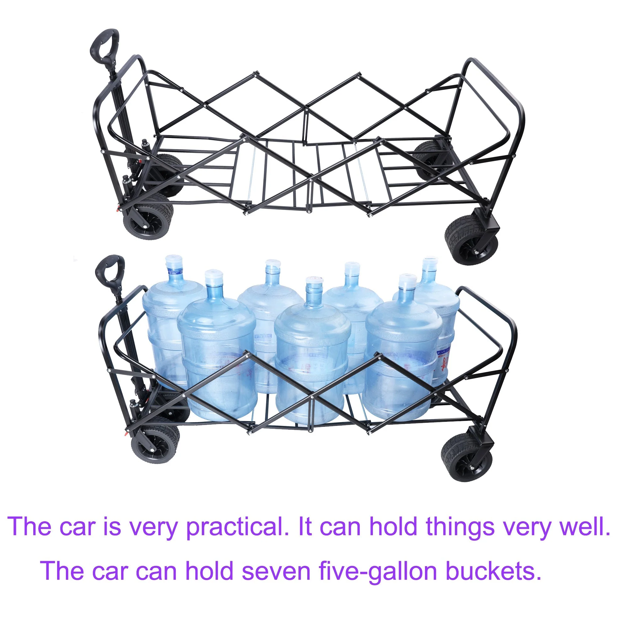 Big Large Capacity Folding Wagon Cart with Extender (Black + Orange) - Image 17