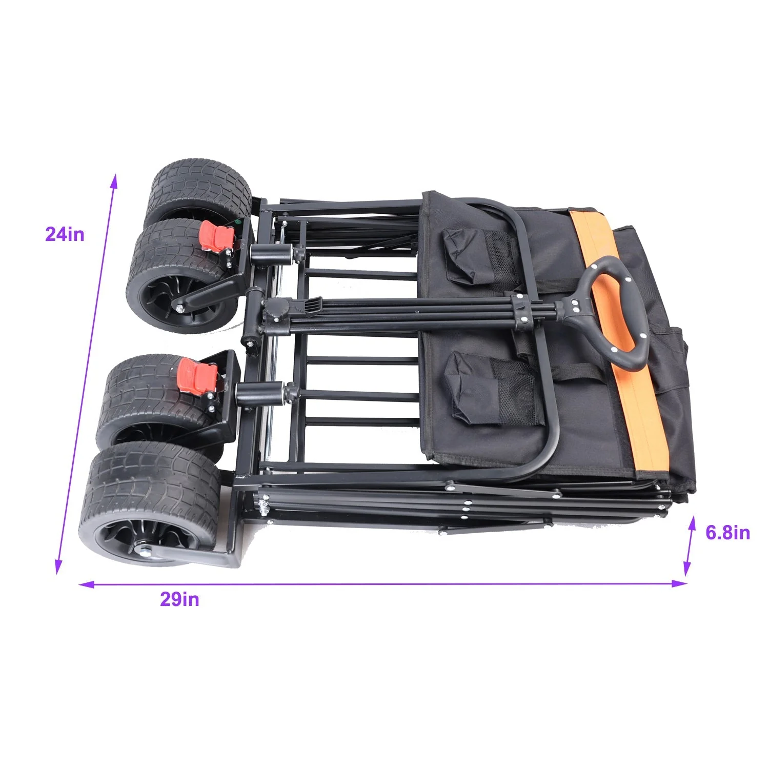 Big Large Capacity Folding Wagon Cart with Extender (Black + Orange) - Image 20