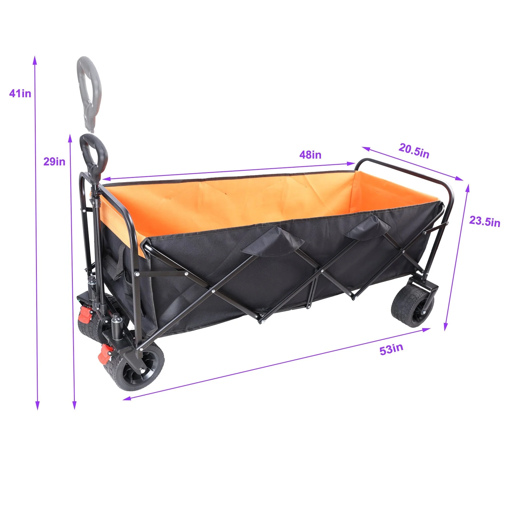 Big Large Capacity Folding Wagon Cart with Extender (Black + Orange) - Image 21