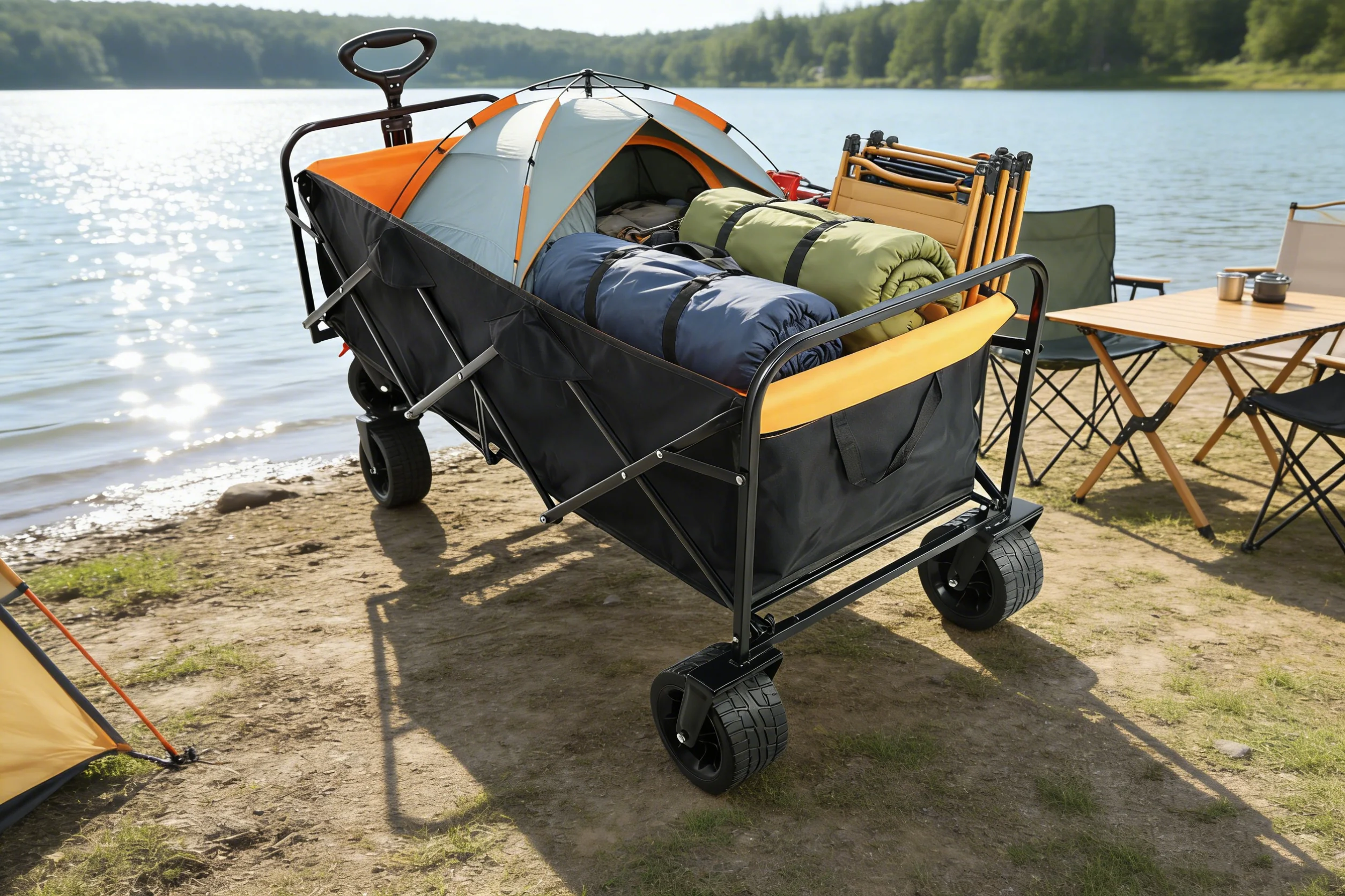 Big Large Capacity Folding Wagon Cart with Extender (Black + Orange) - Image 26
