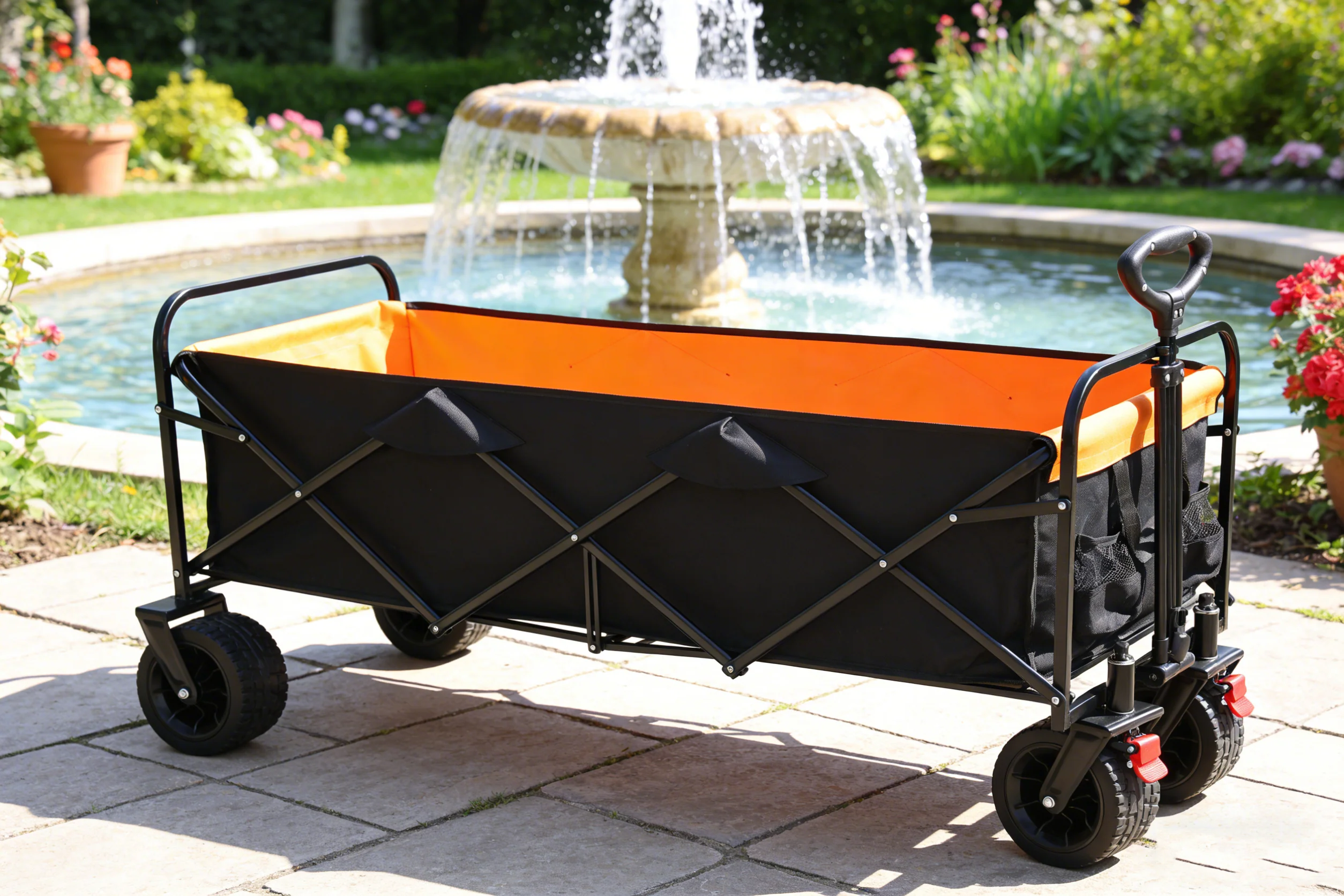 Big Large Capacity Folding Wagon Cart with Extender (Black + Orange) - Image 27