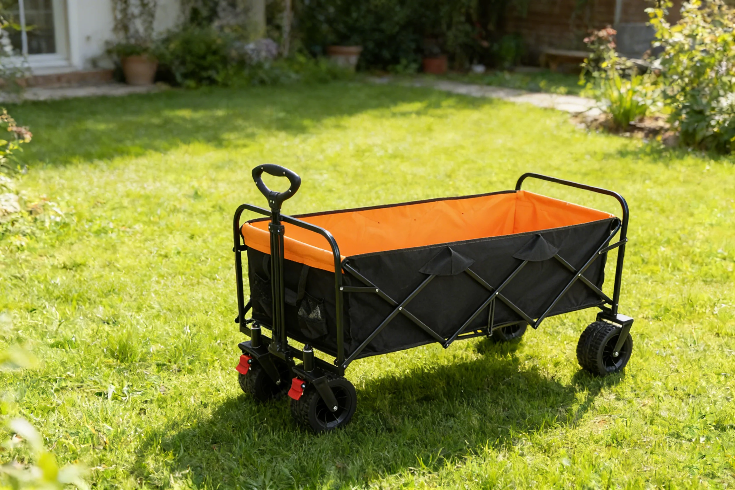 Big Large Capacity Folding Wagon Cart with Extender (Black + Orange) - Image 28