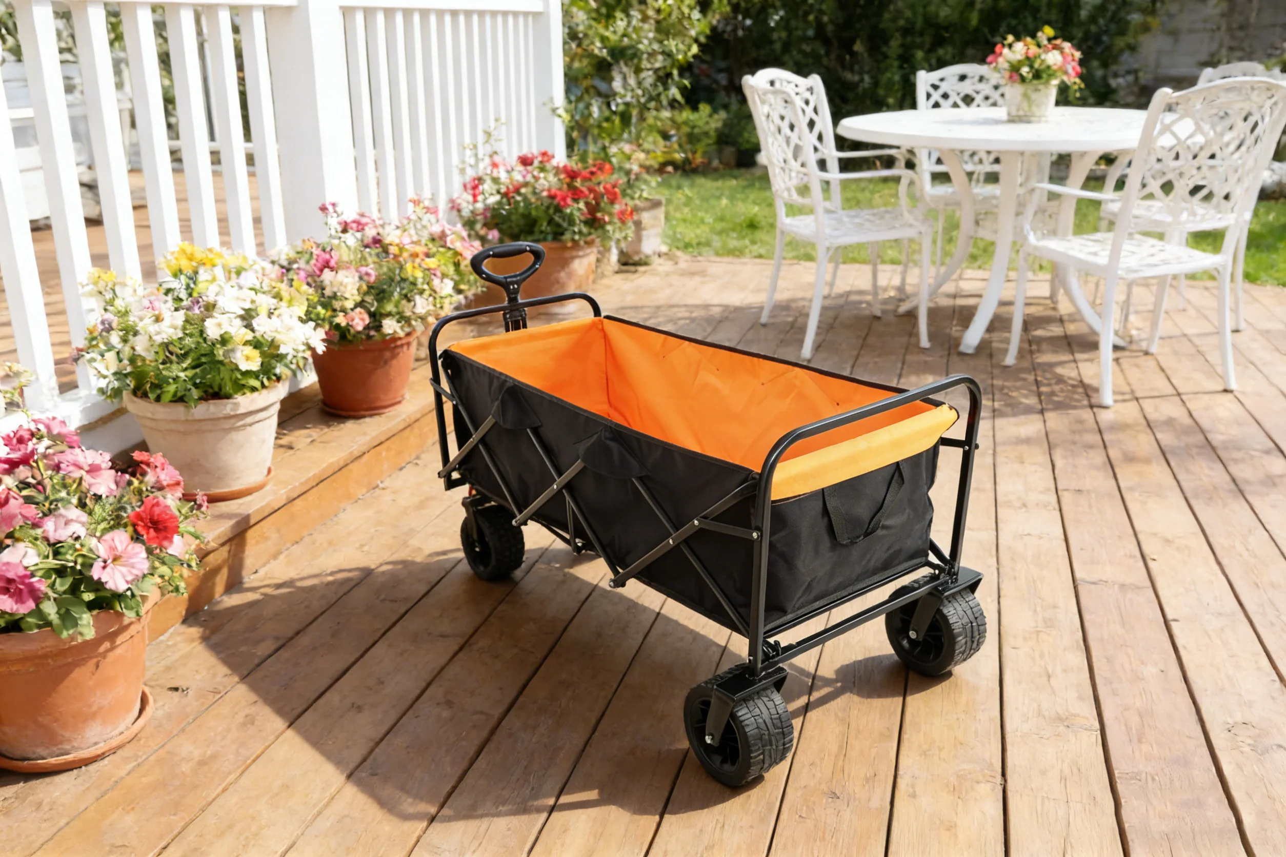 Big Large Capacity Folding Wagon Cart with Extender (Black + Orange) - Image 29