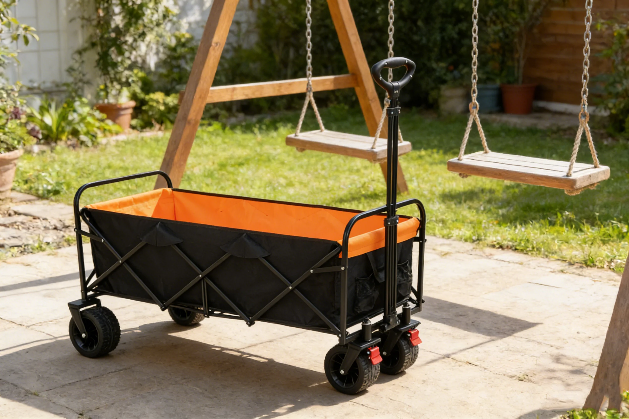 Big Large Capacity Folding Wagon Cart with Extender (Black + Orange) - Image 30