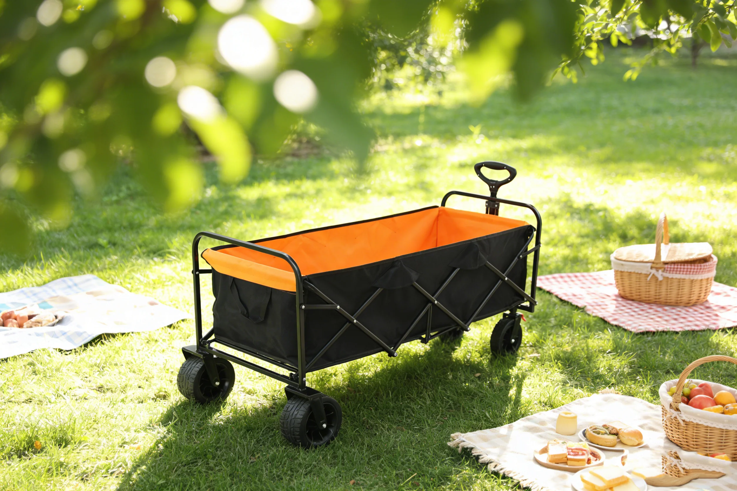 Big Large Capacity Folding Wagon Cart with Extender (Black + Orange) - Image 31