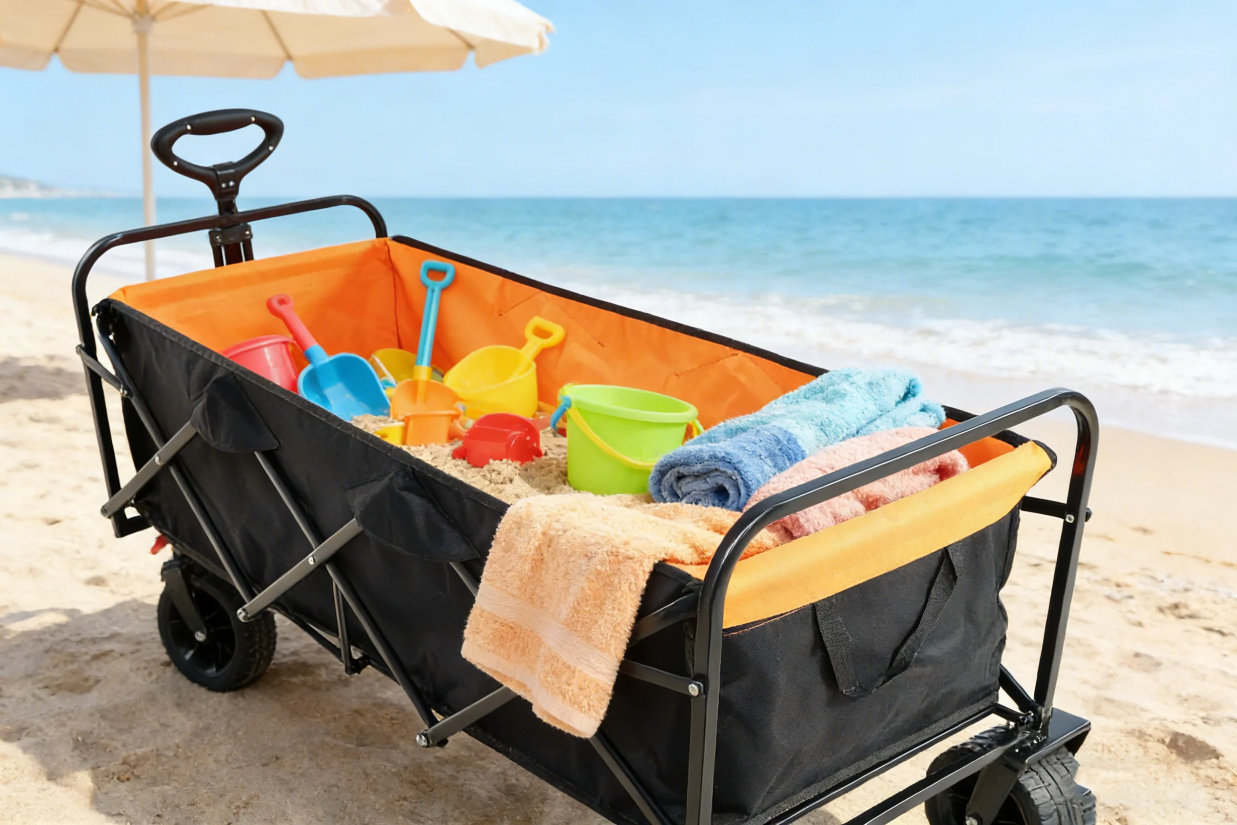 Big Large Capacity Folding Wagon Cart with Extender (Black + Orange) - Image 32