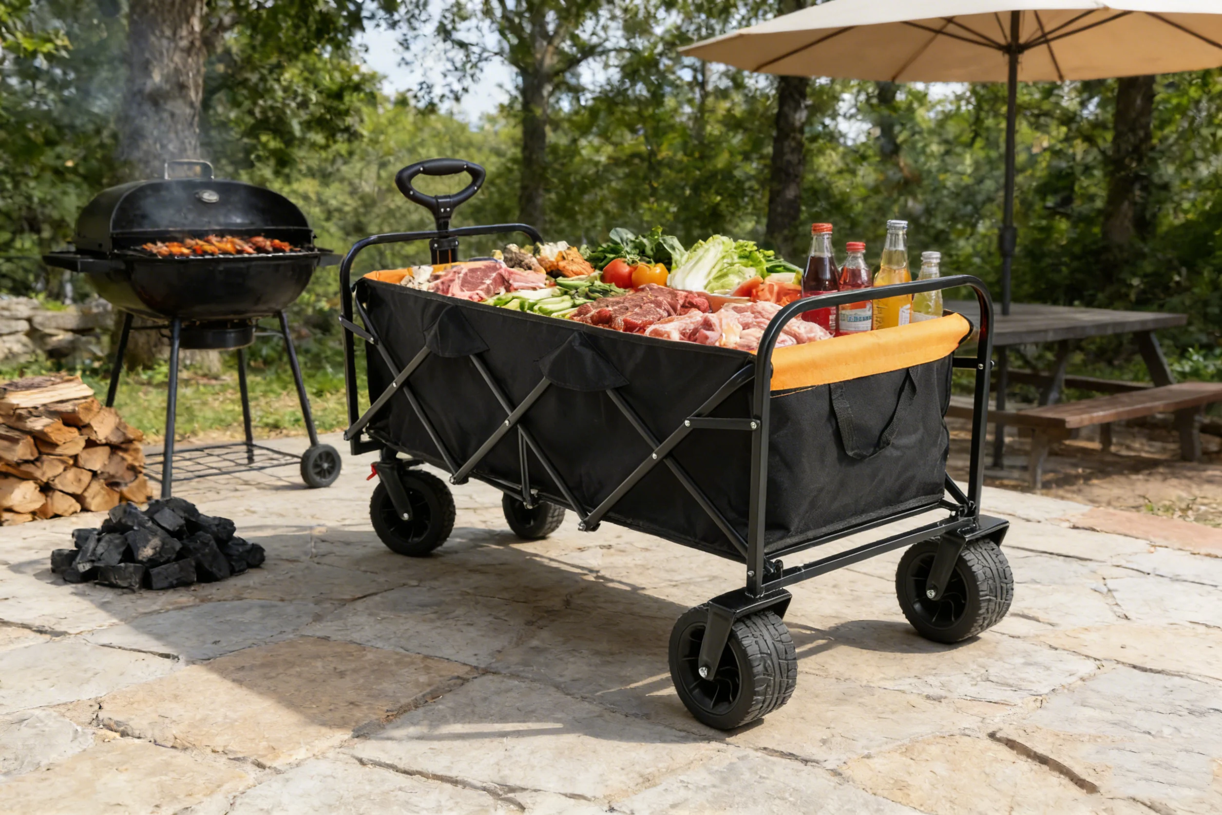 Big Large Capacity Folding Wagon Cart with Extender (Black + Orange) - Image 34
