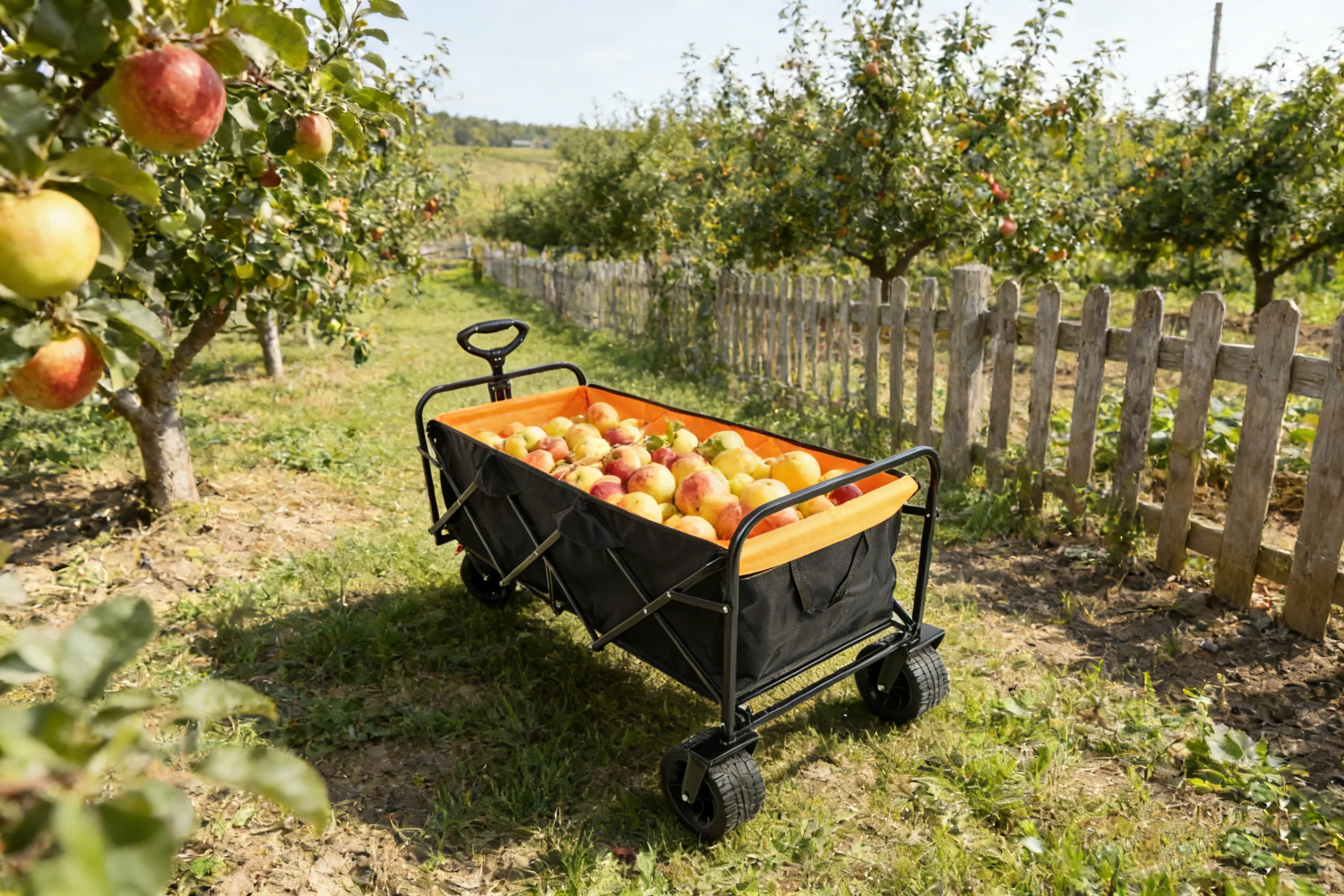 Big Large Capacity Folding Wagon Cart with Extender (Black + Orange) - Image 35