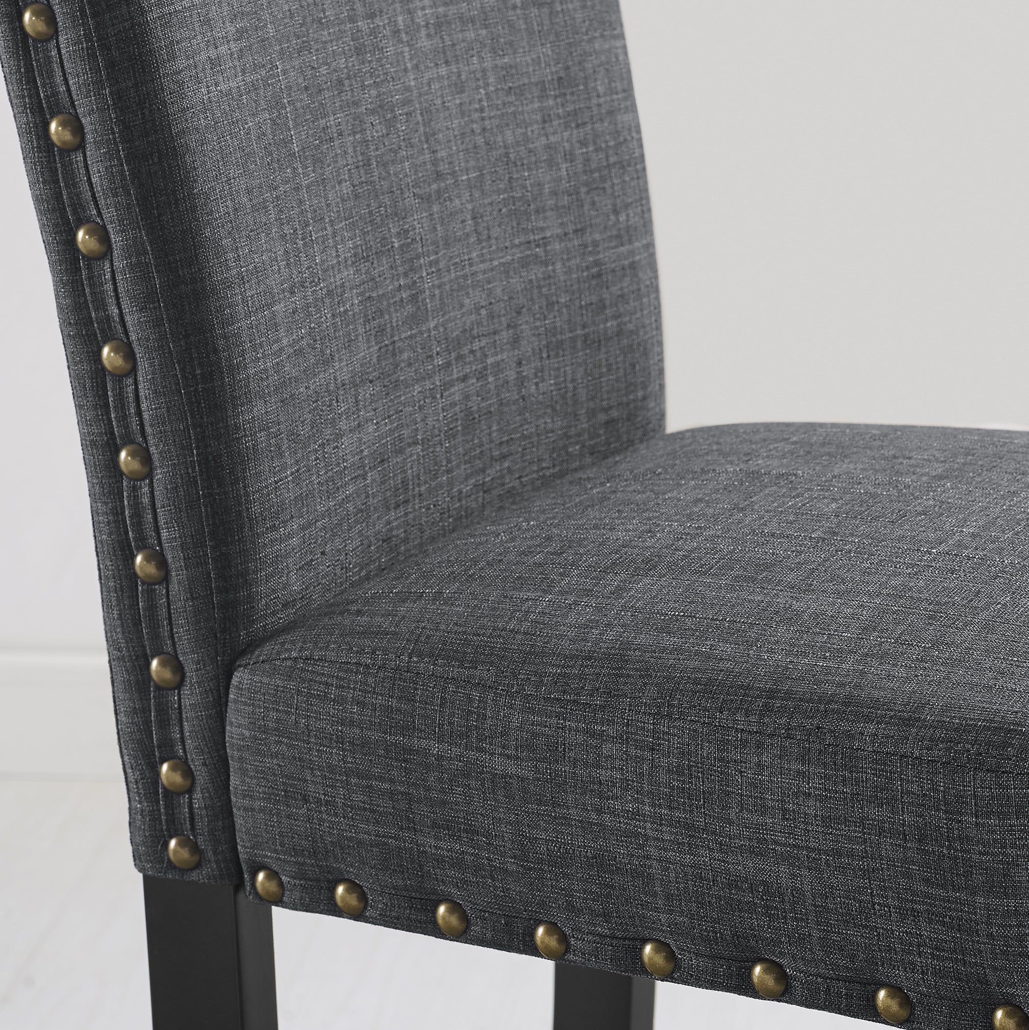 Biony Espresso Wood Dining Set with Gray Fabric Nailhead Chairs - Image 6
