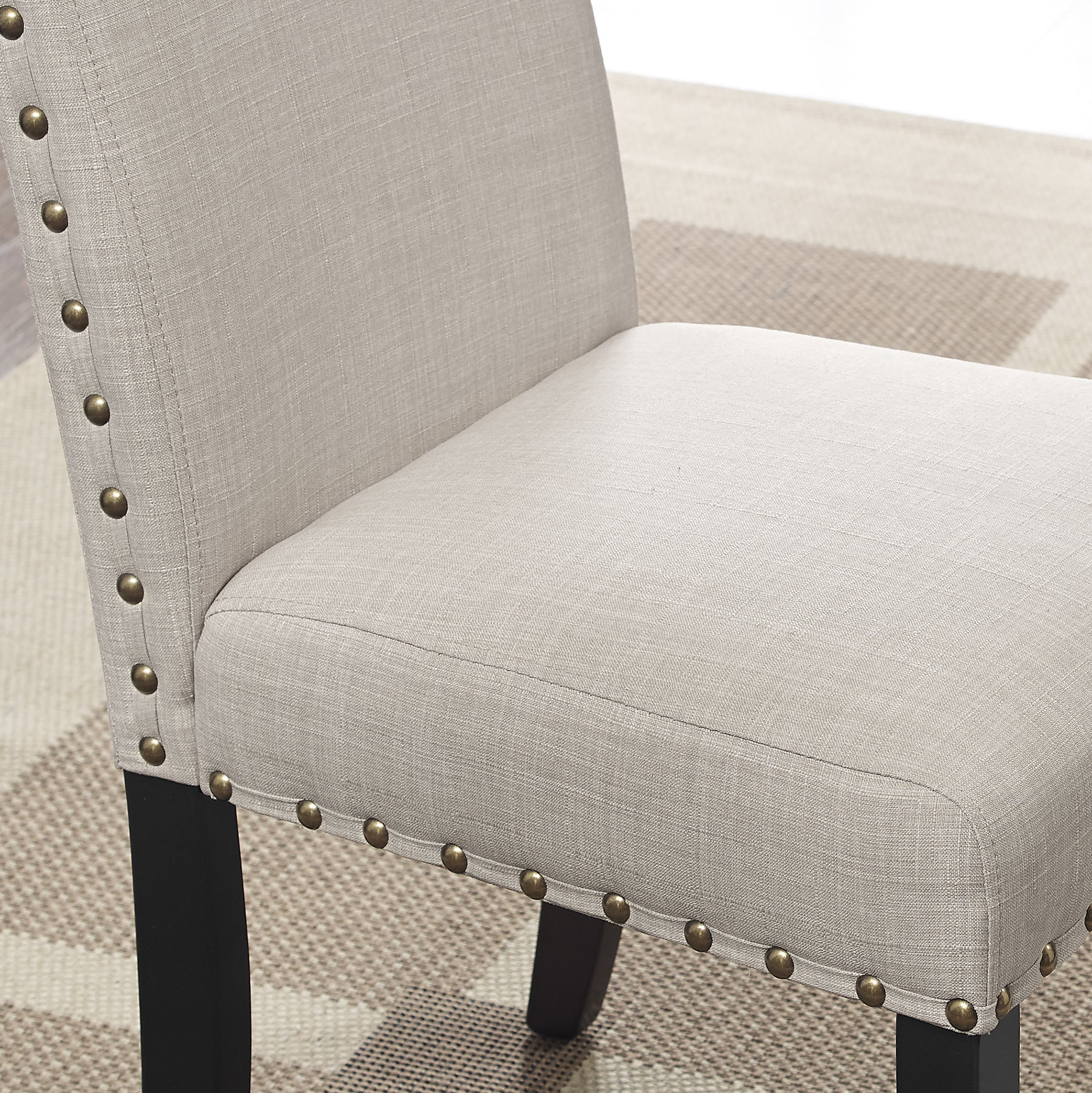 Biony Espresso Wood Dining Set with Tan Fabric Nailhead Chairs - Image 7