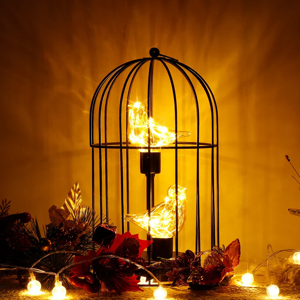 Birdcage Table Lamp Battery Operated Cordless Fairy Light Bird LED Home Decor - Image 3
