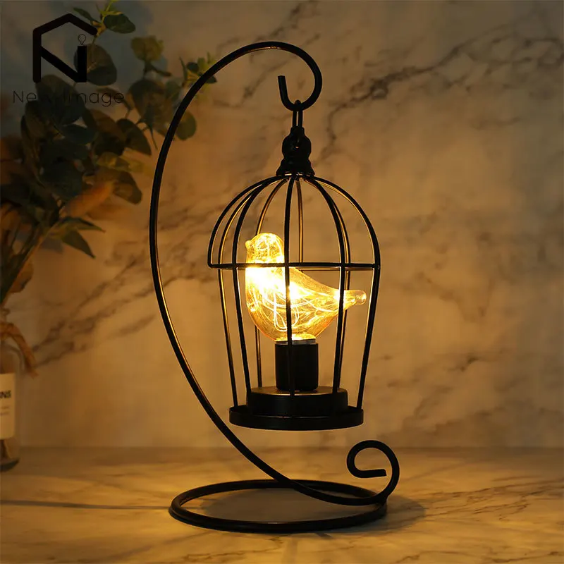 Birdcage Table Lamp Battery Operated Cordless Fairy Light Bird LED Home Decor - Image 7
