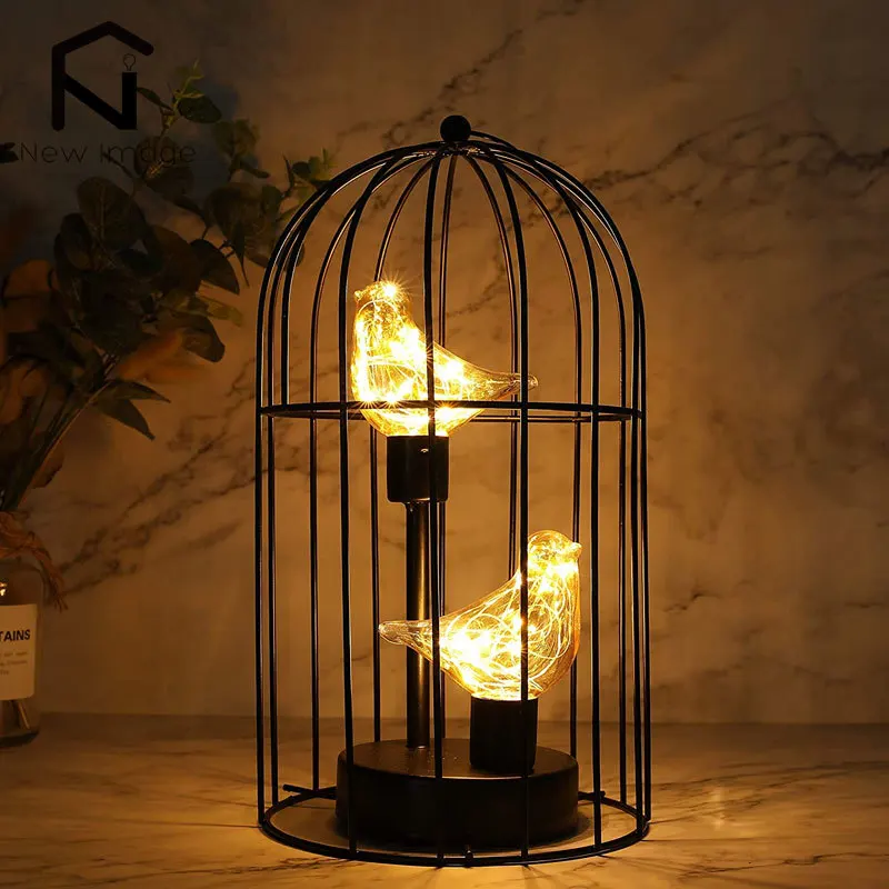 Birdcage Table Lamp Battery Operated Cordless Fairy Light Bird LED Home Decor - Image 8