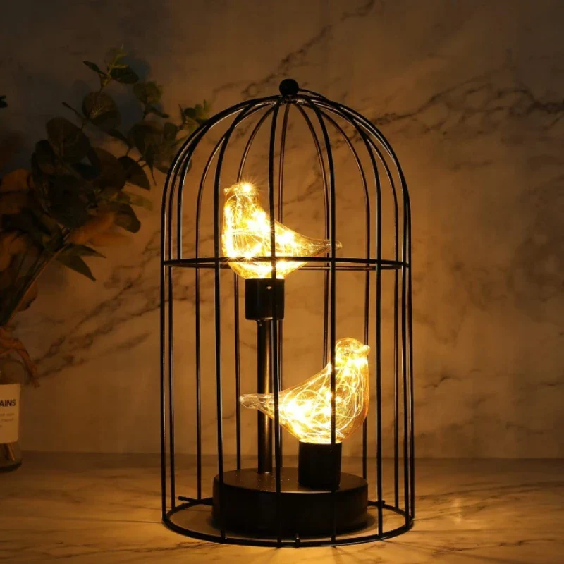 Birdcage Table Lamp Warm White Fairy Light Bird LED Bedroom Living Room Decor - Image 2
