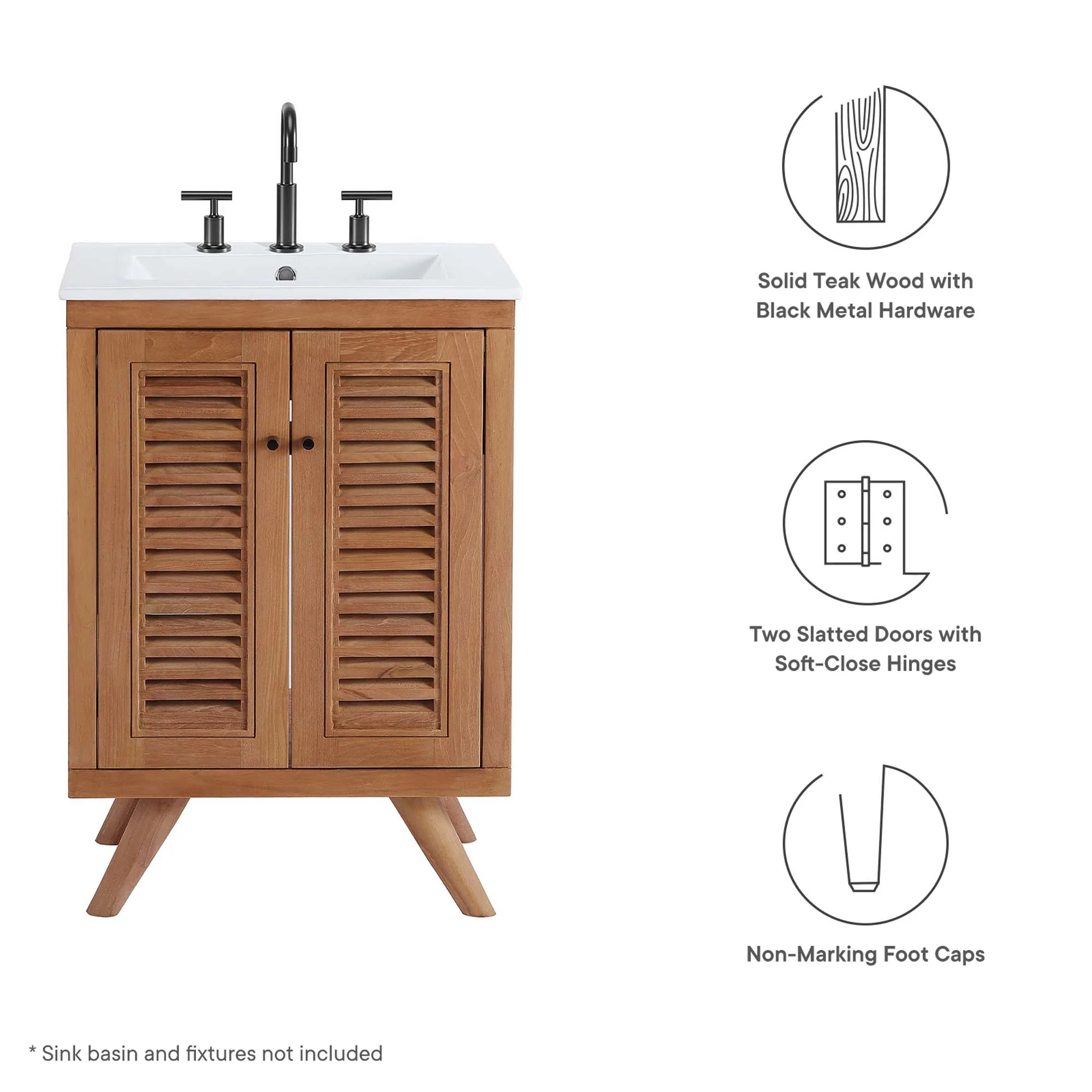 Birdie 24" Teak Wood Bathroom Vanity Cabinet (Sink Basin Not Included) by Modway - Image 2