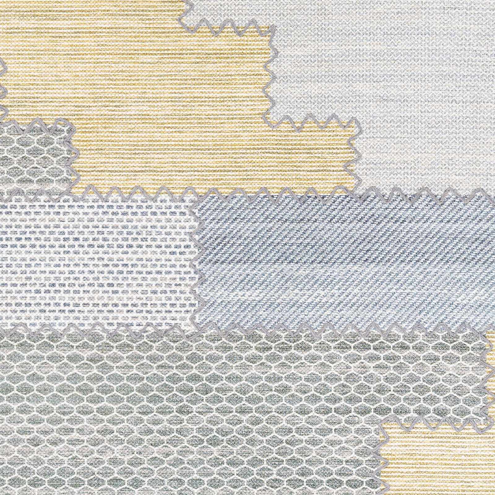Bishopton Blue/Yellow Patchwork Viscose Rug - Clearance - Image 3