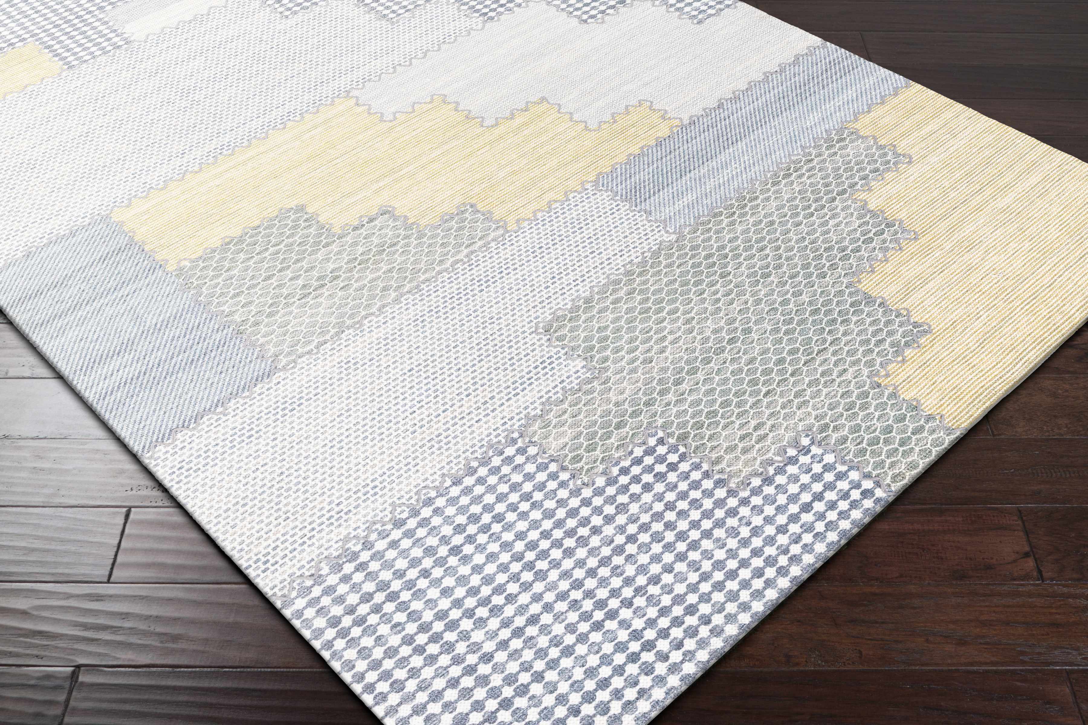 Bishopton Blue/Yellow Patchwork Viscose Rug - Clearance - Image 4