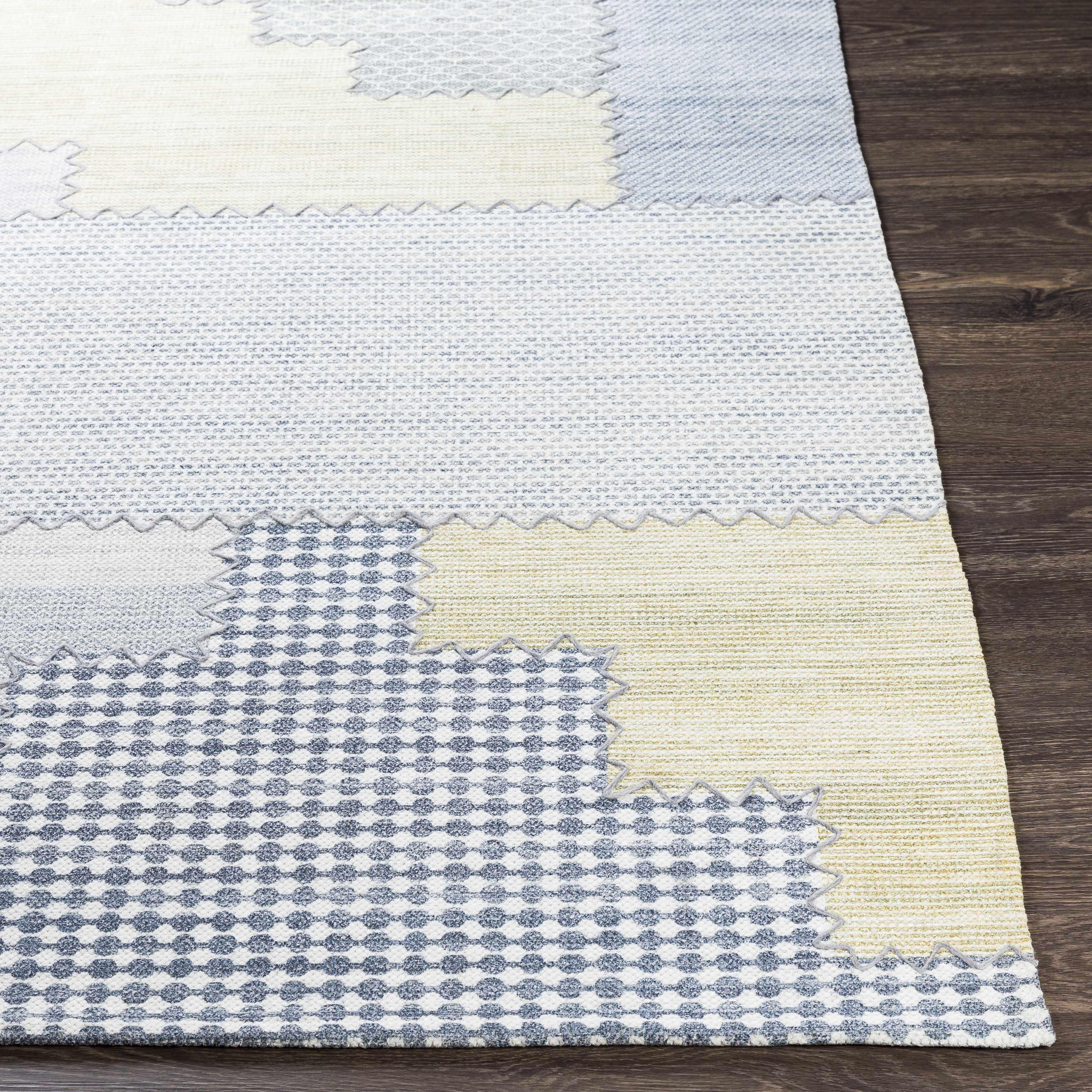 Bishopton Blue/Yellow Patchwork Viscose Rug - Clearance - Image 5
