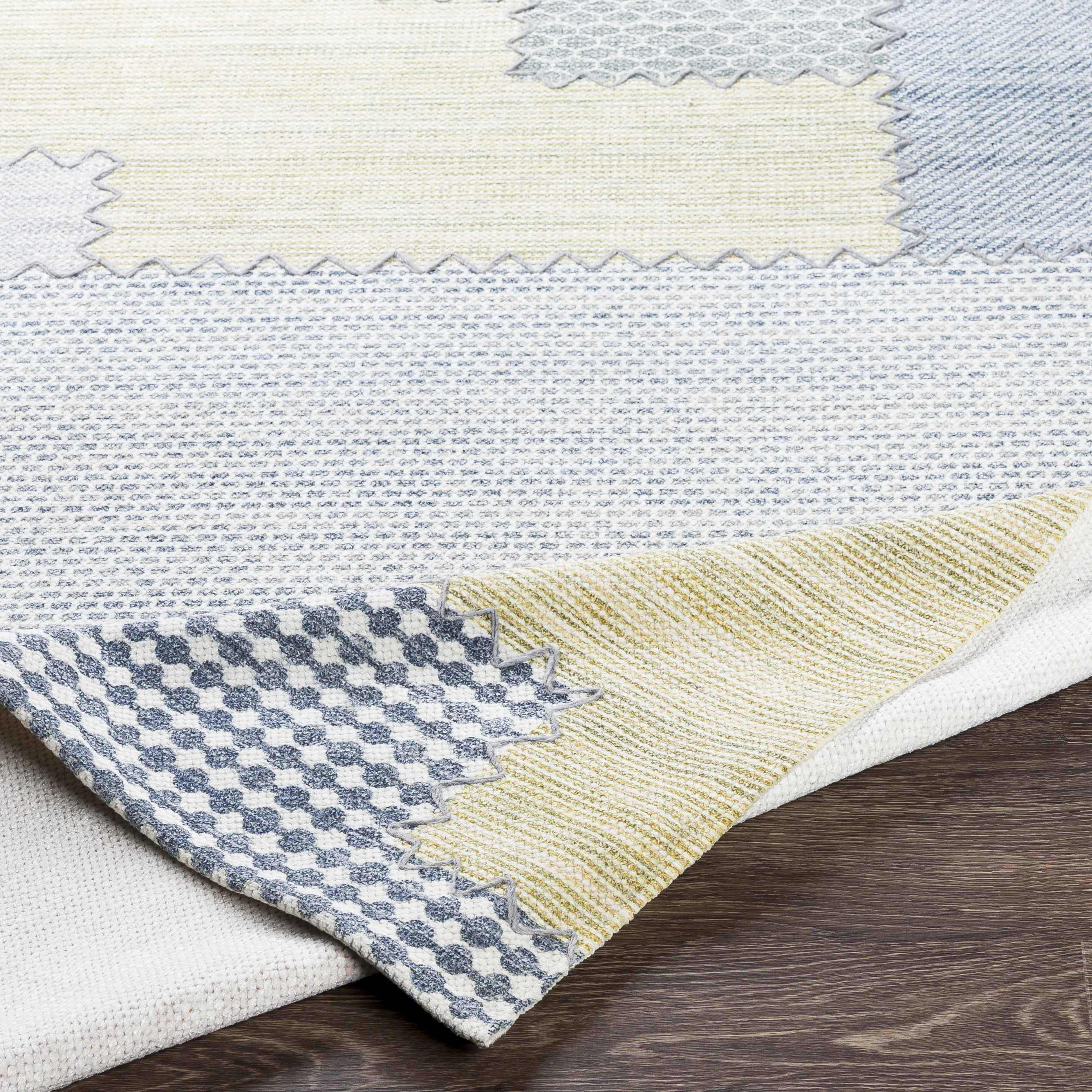 Bishopton Blue/Yellow Patchwork Viscose Rug - Clearance - Image 6