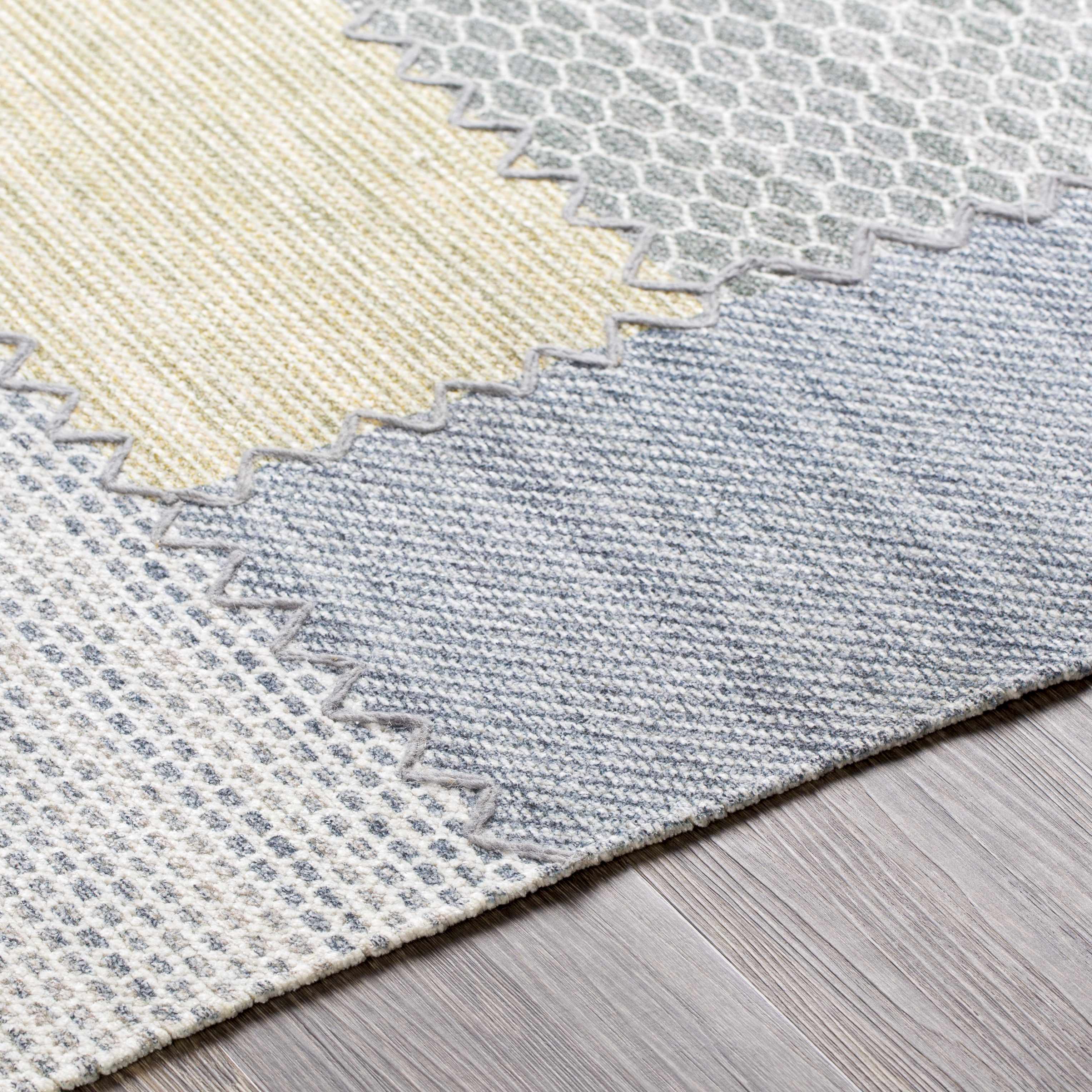 Bishopton Blue/Yellow Patchwork Viscose Rug - Clearance - Image 7