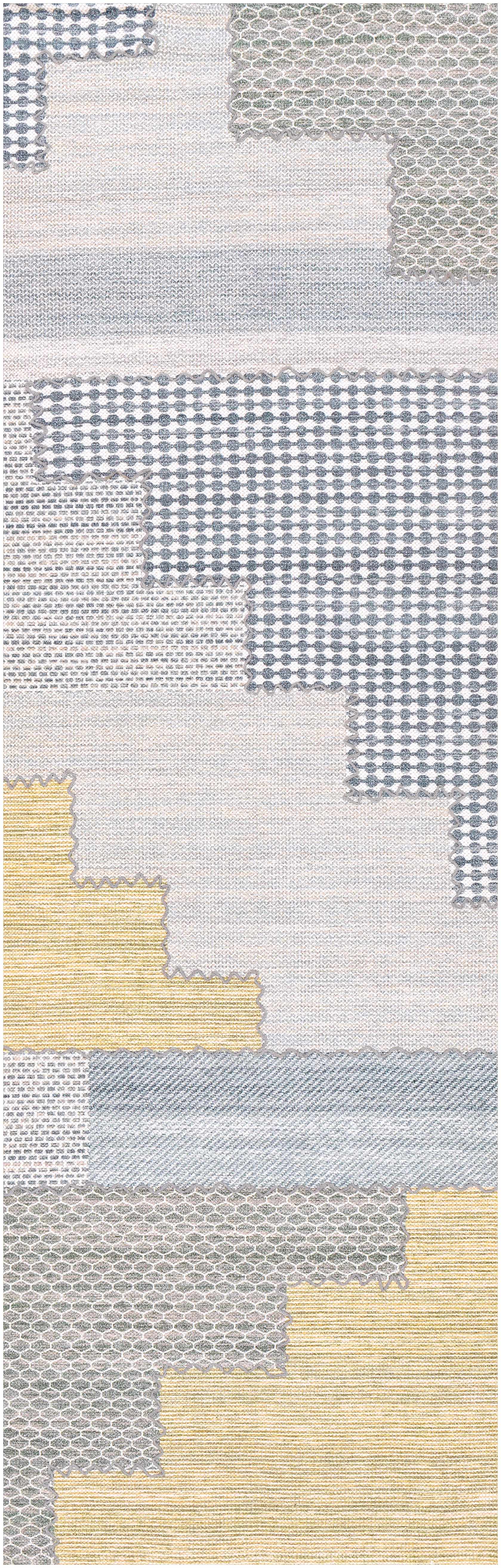 Bishopton Blue/Yellow Patchwork Viscose Rug - Clearance - Image 8