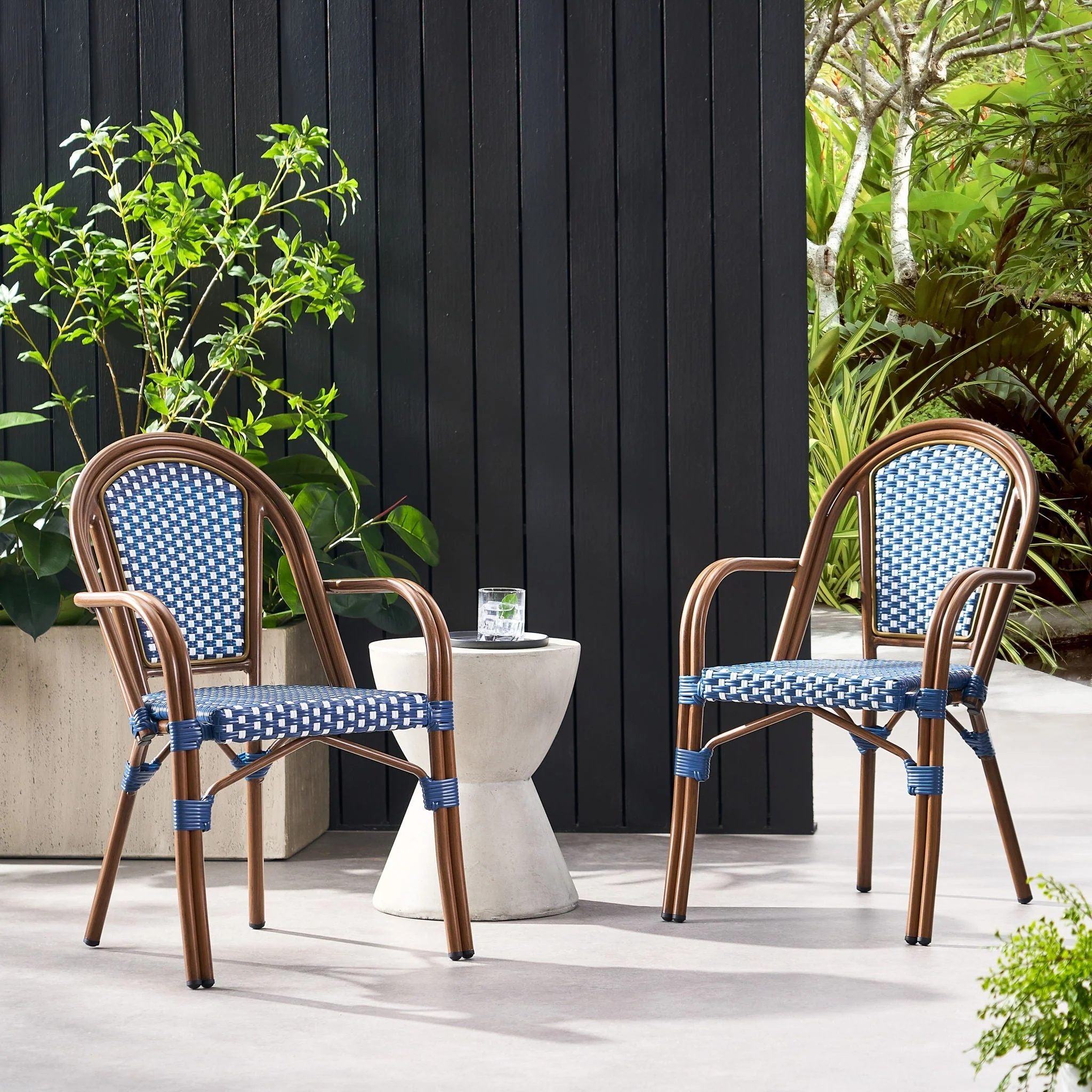 Bistro Chair With 2 Toned Checkered Pattern, (Set of 2) - White / Navy - Image 2