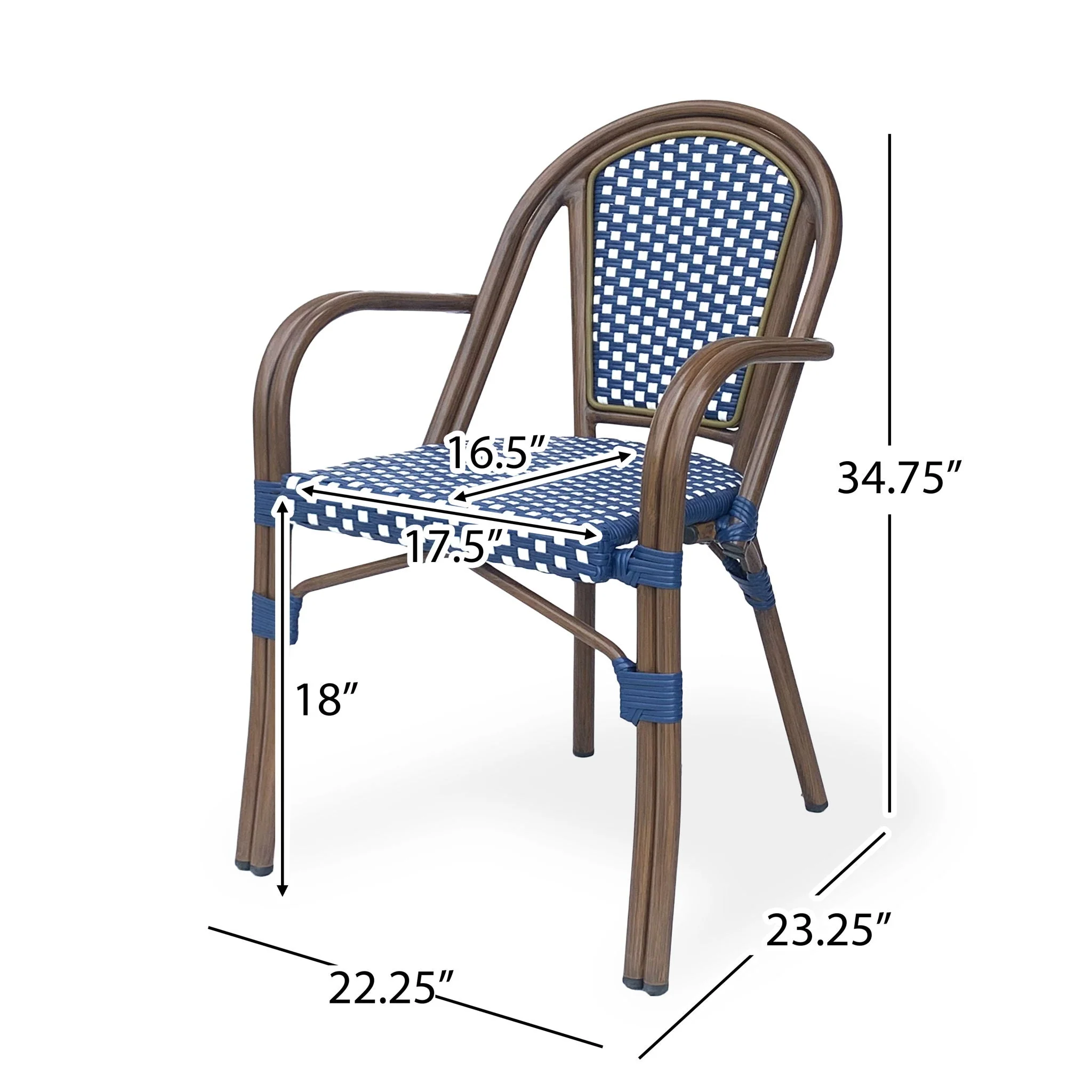 Bistro Chair With 2 Toned Checkered Pattern, (Set of 2) - White / Navy - Image 3