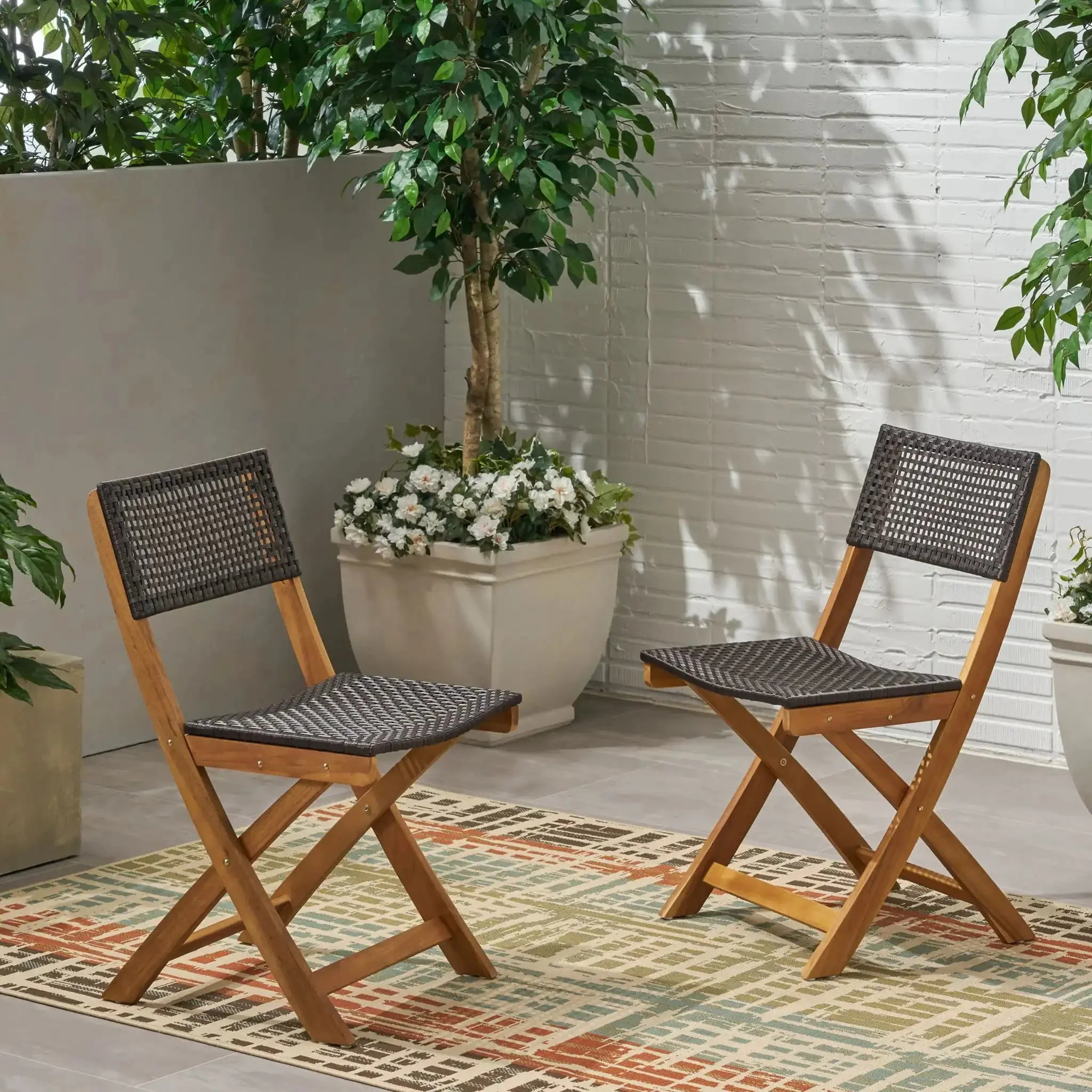 Bistro Foldable Chair With Wicker Backrest - Image 3