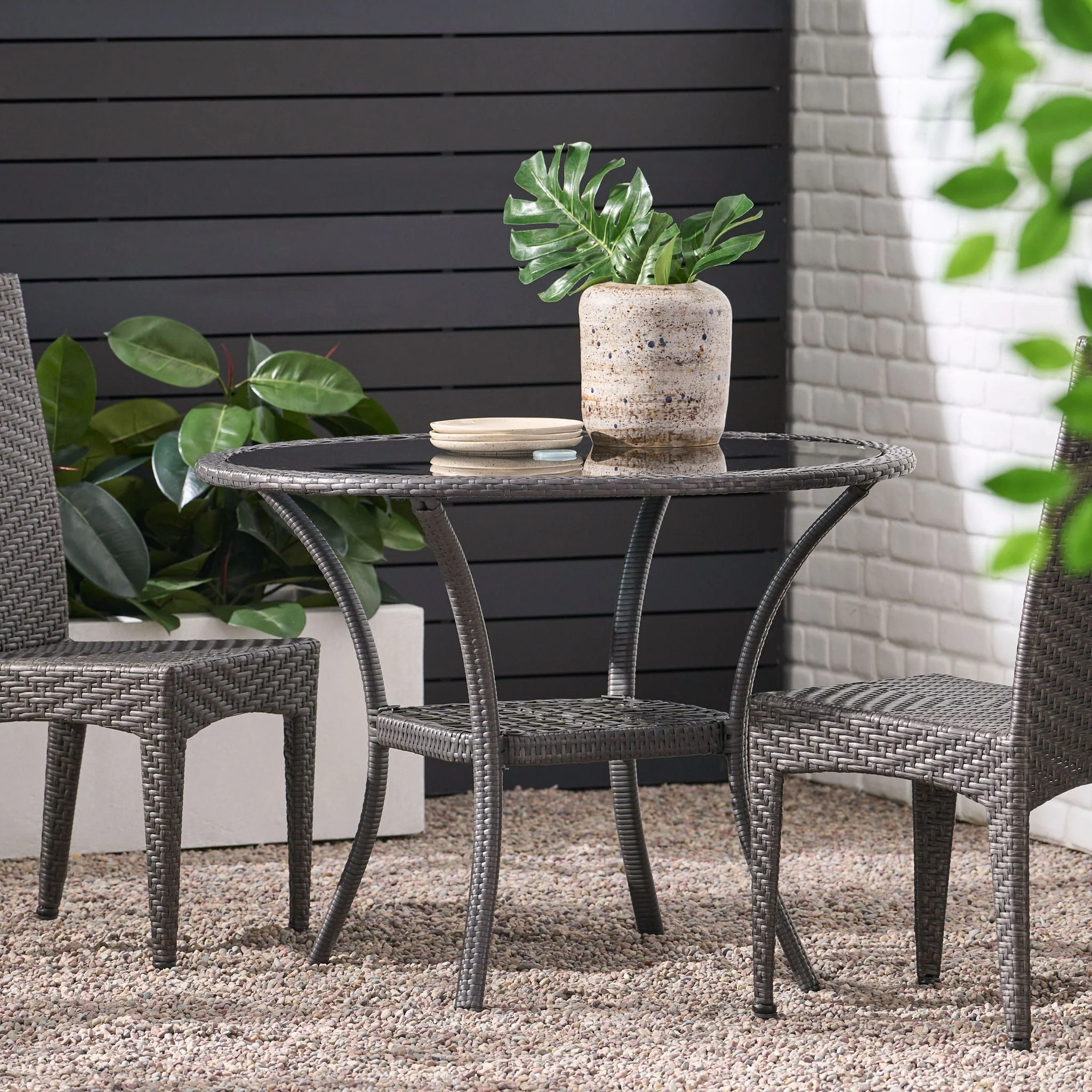Bistro Table With Iron Frame And Glass Top - Gray - Image 3