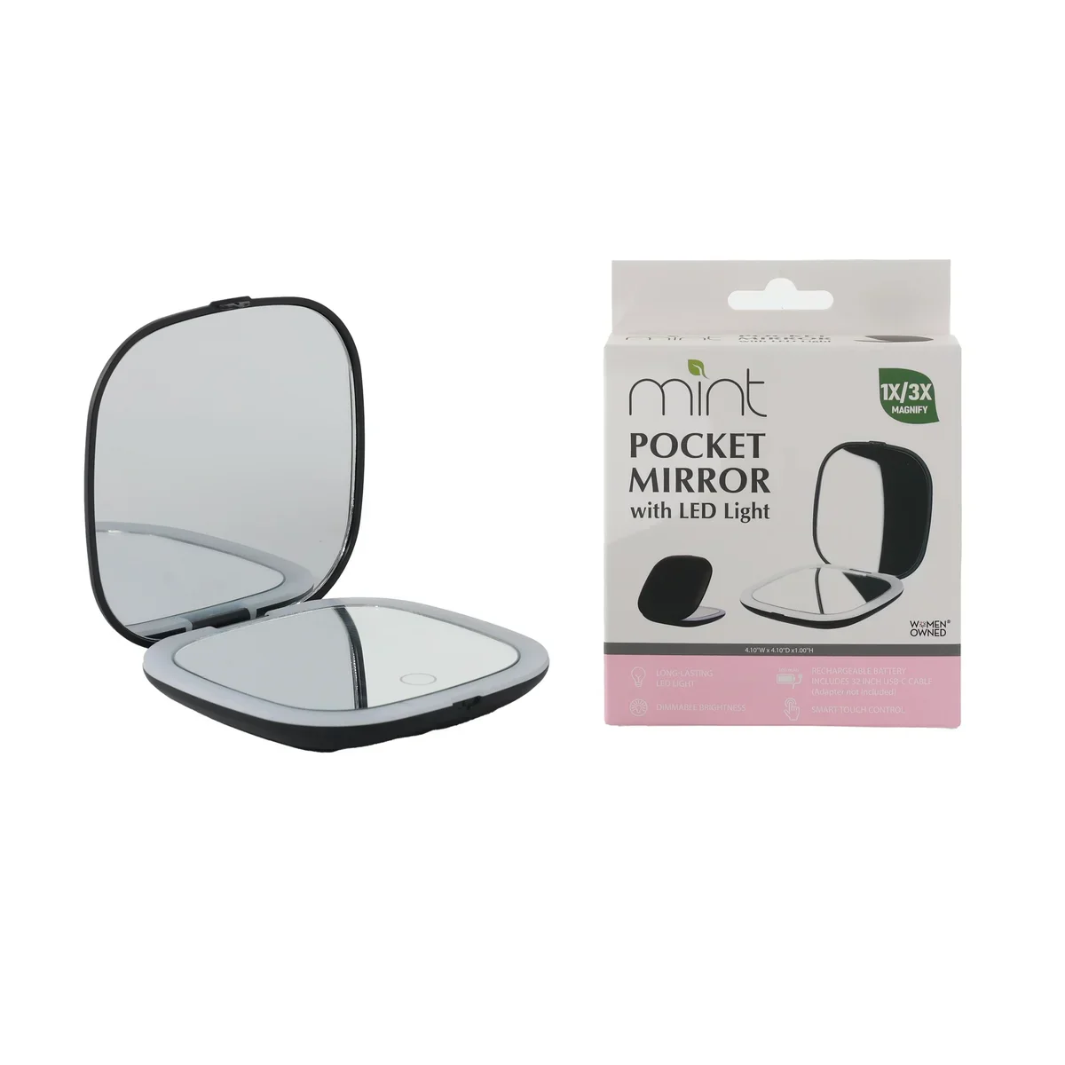 Black 1x/3x Magnifying Rechargeable LED Compact Makeup Mirror - Image 10