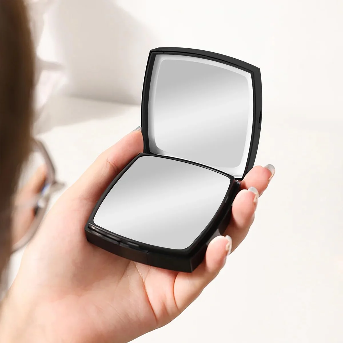 Black 1x/3x Magnifying Rechargeable LED Compact Makeup Mirror - Image 15