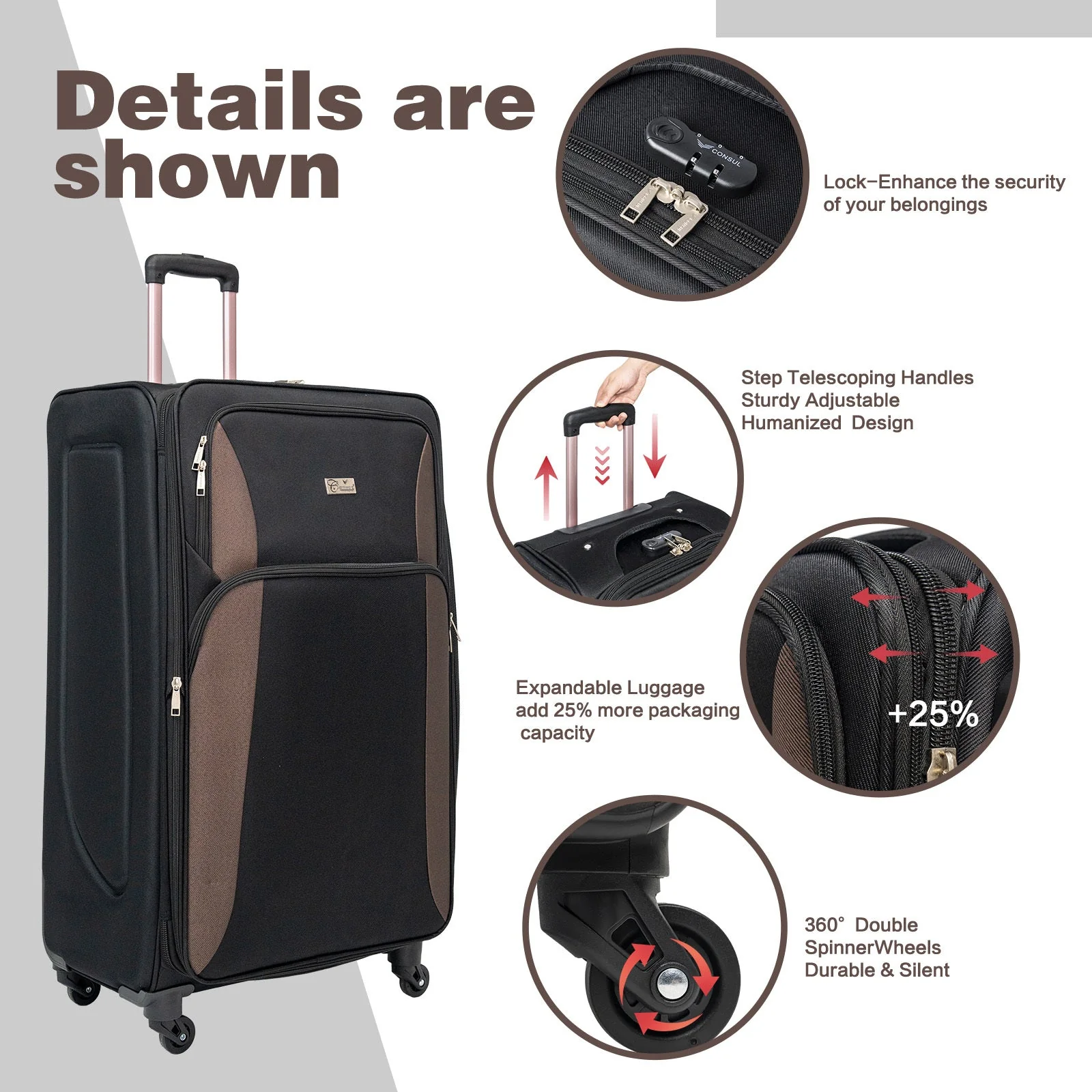 Black 4-Piece Luggage Set – 20”24”28”32” - Image 3