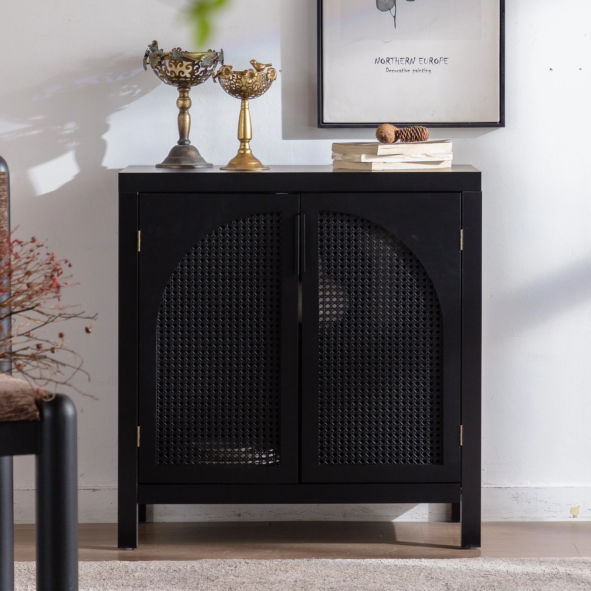 Black Accent Cabinet with 2 Doors - 29 Inch Narrow Credenza